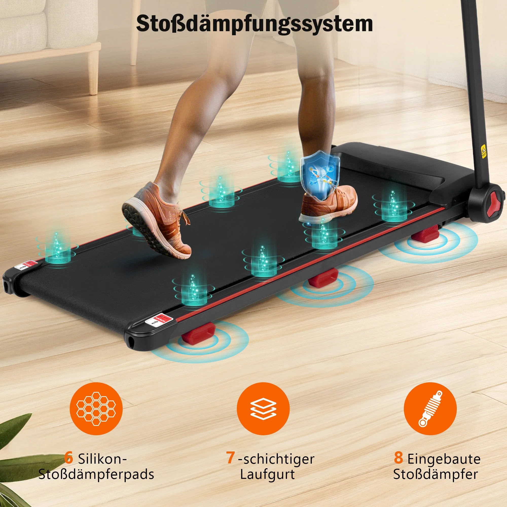 Treadmill for Home, Foldable 8% Incline 3.0 HP 120kg Max Load, Black - Image 4