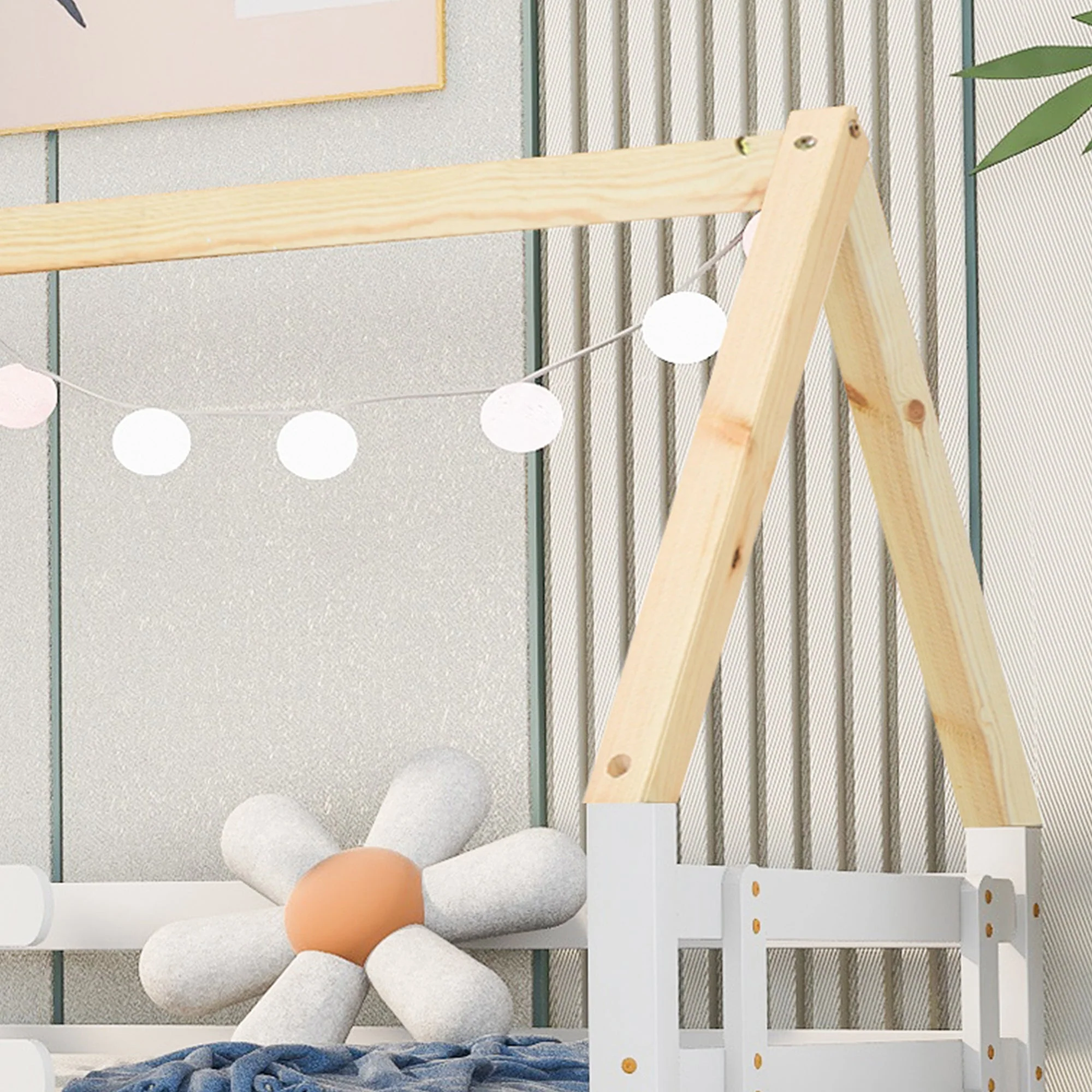 Treehouse Bed, Single with Pull-Out & Sliding Rollers, Solid Wood White & Natural - Image 10