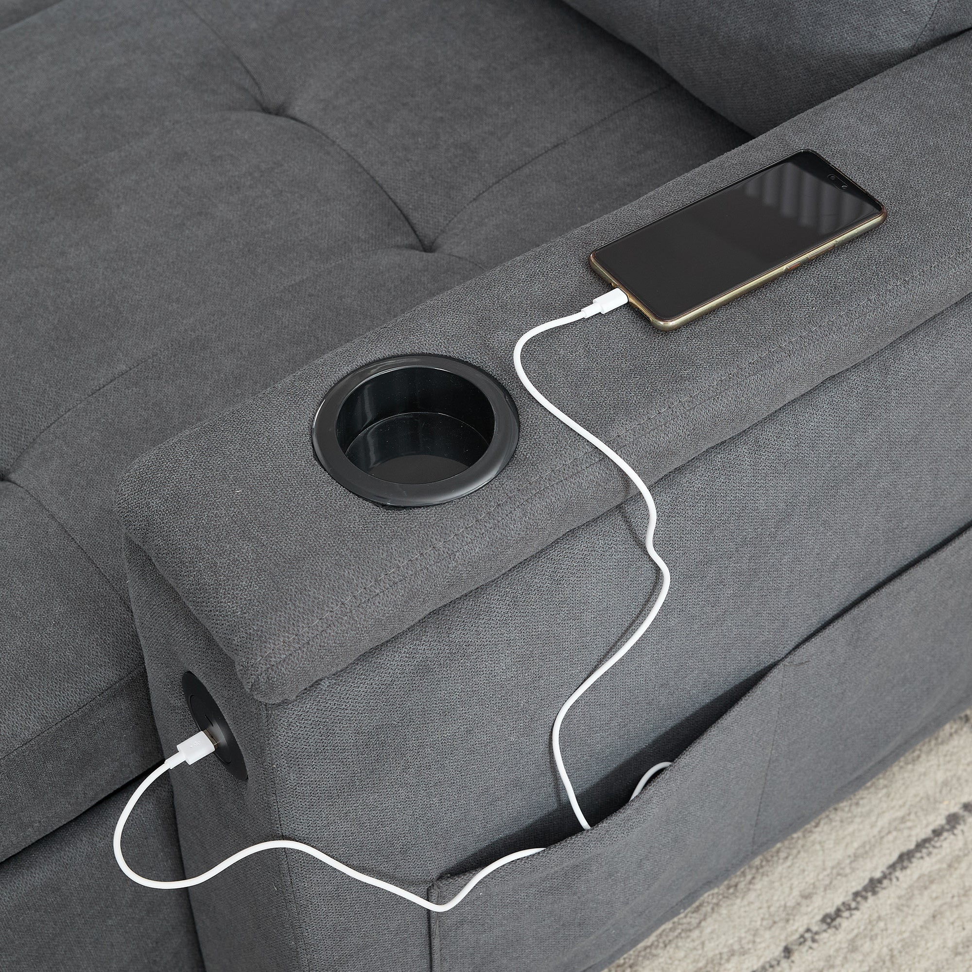 Treviso L-Shaped Sofa Bed with LED Lighting and Storage, Grey - Image 10