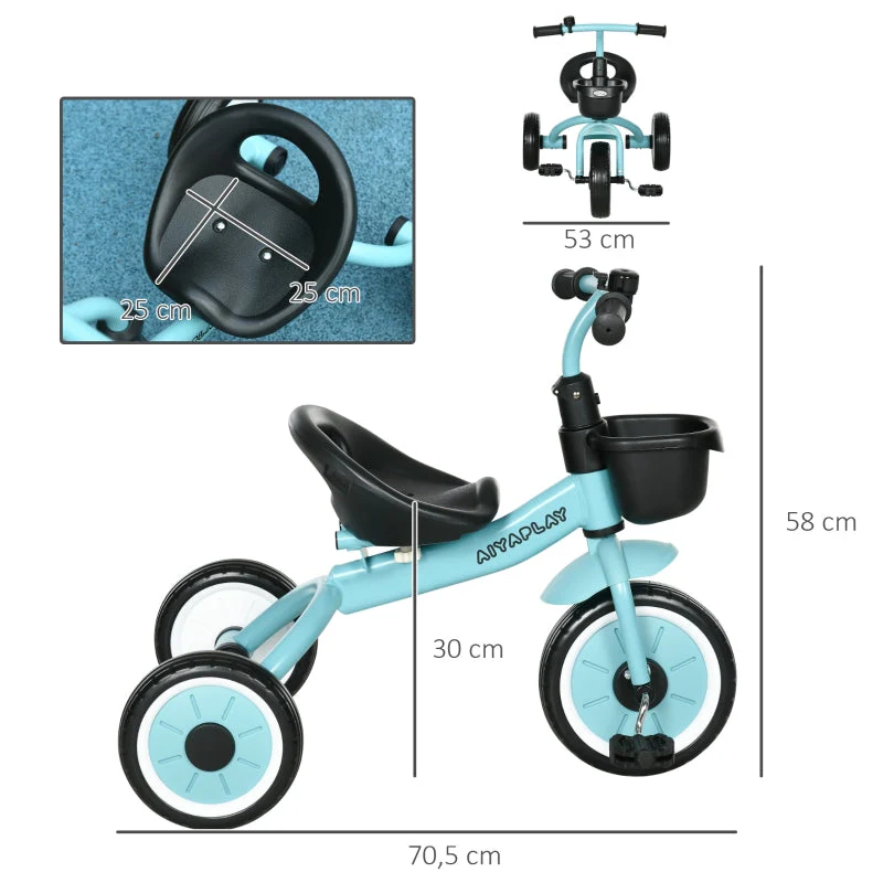 Tricycle for Children with Adjustable Seat and Basket, Blue Metal - Image 3