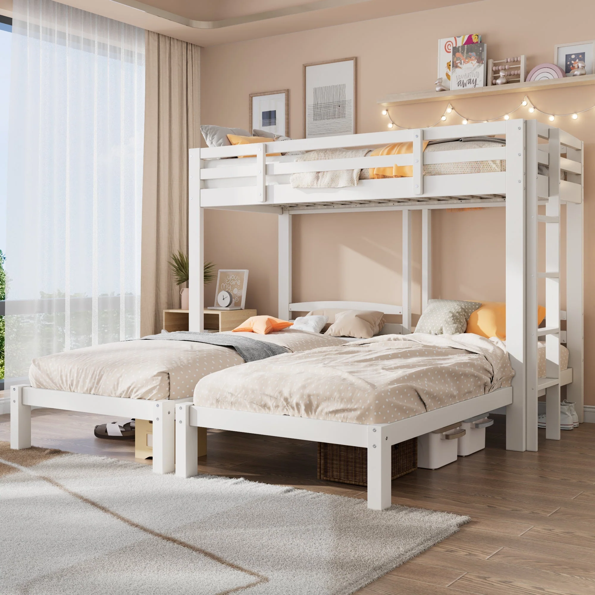 Triple Bunk Bed 90x200cm Side Ladder for Children/Teens, White