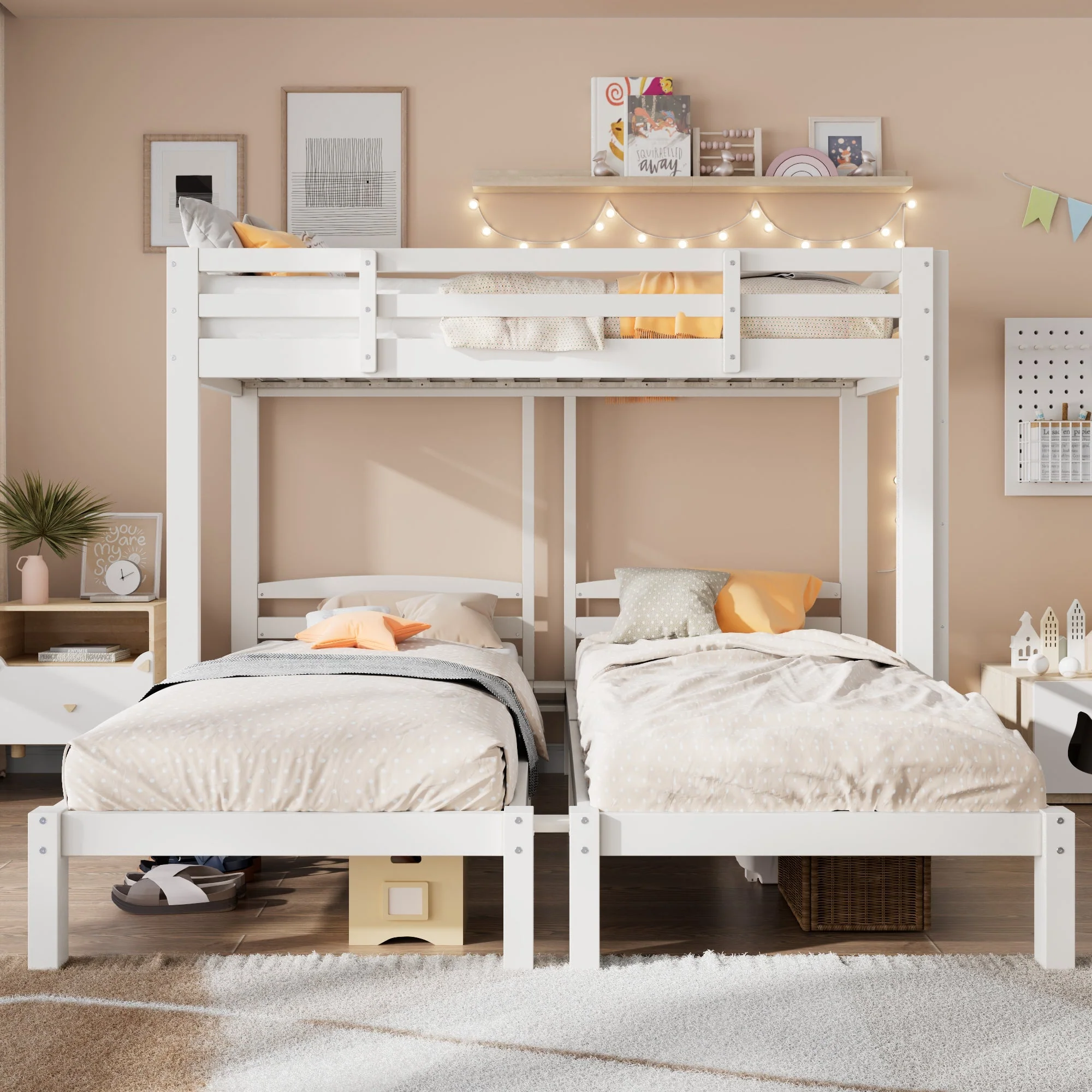 Triple Bunk Bed 90x200cm Side Ladder for Children/Teens, White - Image 3