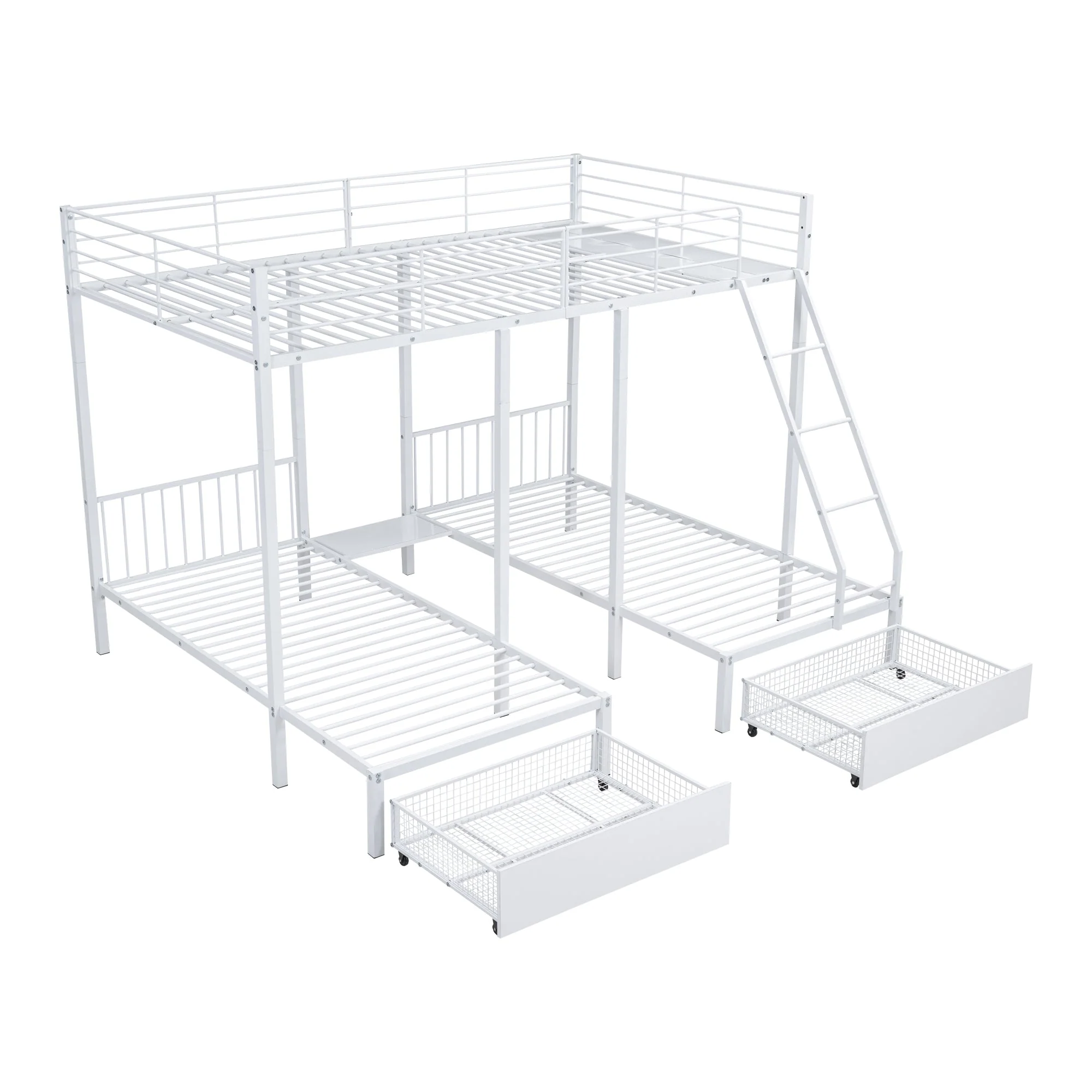 Triple Bunk Bed, Drawers, Convertible to Double & Two Single Beds, Metal Frame, White - Image 8