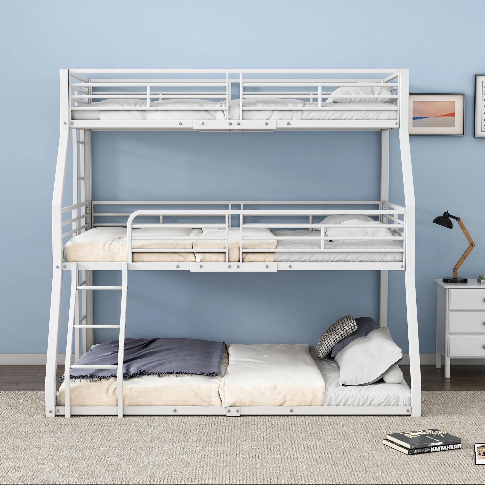 Triple Bunk Bed Metal Frame Multi-Size - White - Image 2