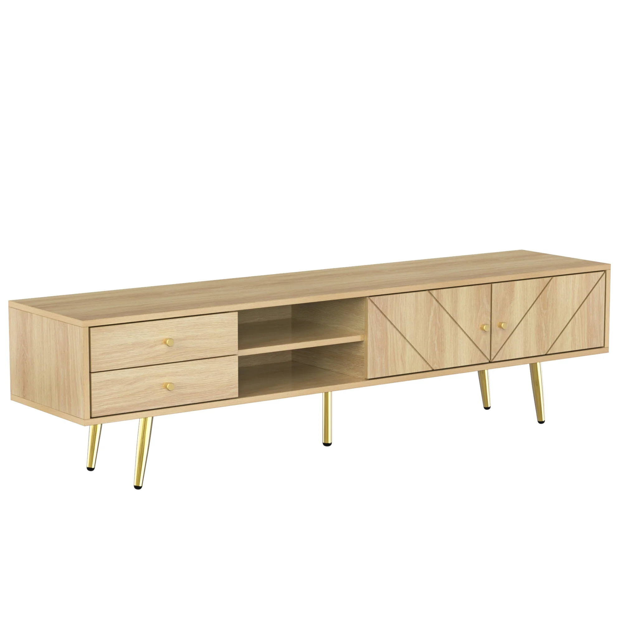 TV Cabinet 160cm, Gold Feet, Two Drawers, Unique Doors - Image 11
