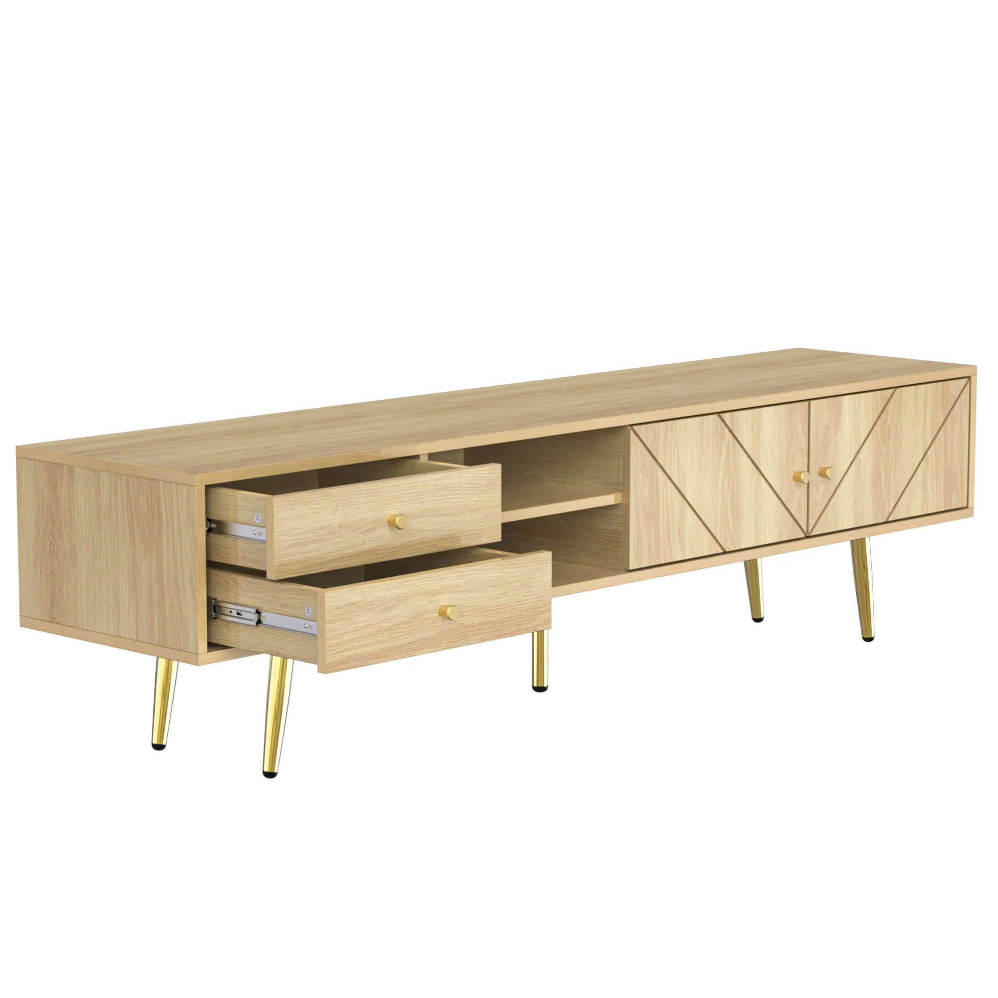 TV Cabinet 160cm, Gold Feet, Two Drawers, Unique Doors - Image 12