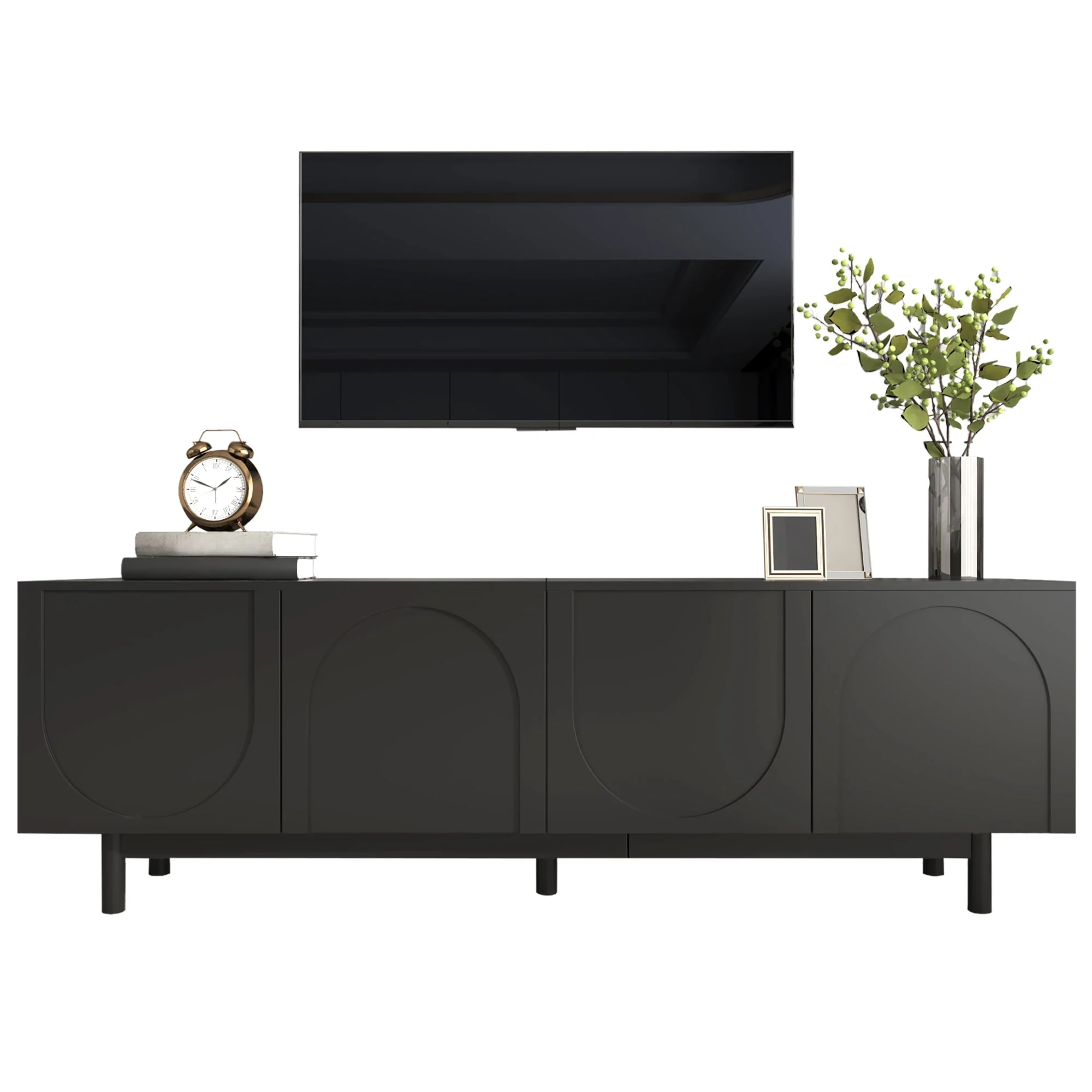 TV Cabinet 175cm Adjustable Shelves Lowboard Black - Image 7
