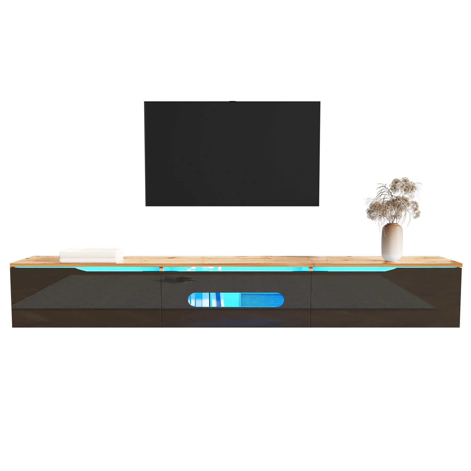 TV Cabinet 180cm Wall-Mountable 16-Color LED Lighting High-Gloss - Image 2