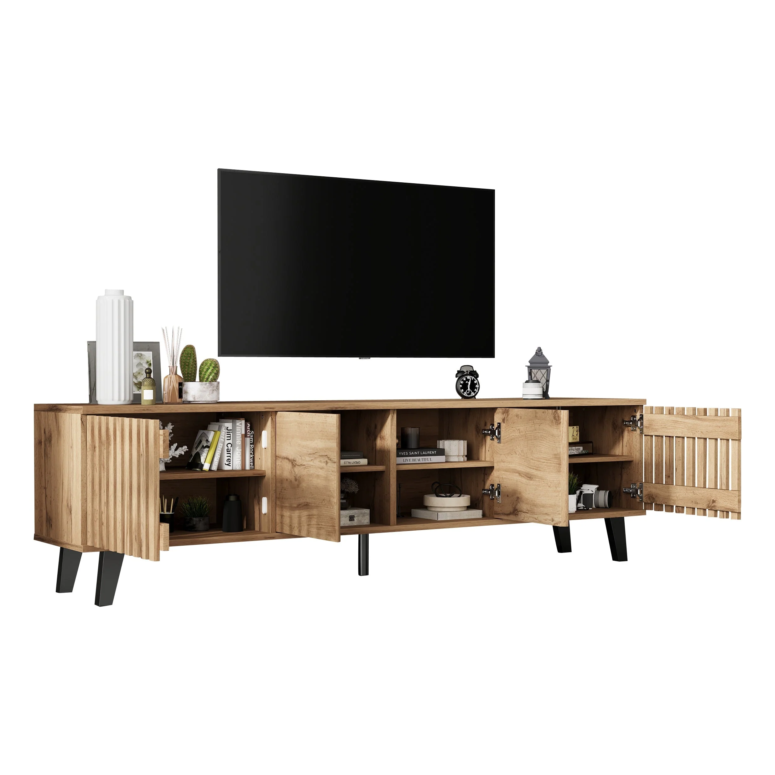 TV Cabinet 180x40x55cm Lowboard 8 Storage for 70-Inch TVs, Original Wood Color - Image 7