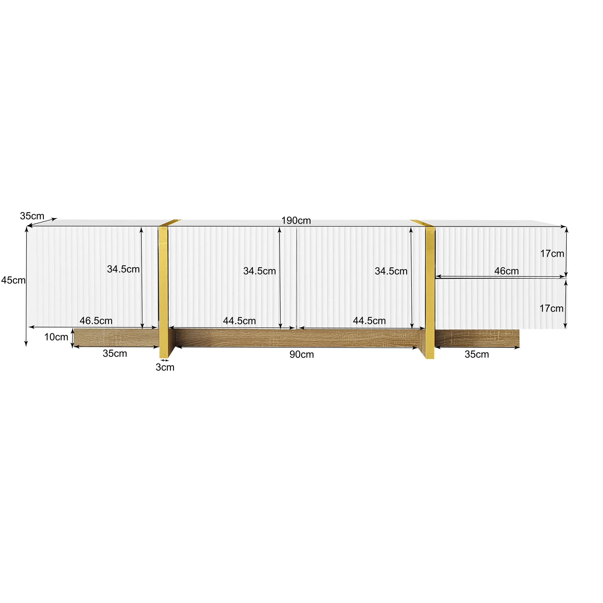 TV Cabinet 190 cm 3 Doors 2 Drawers, White Gold Wood Grain - Image 6