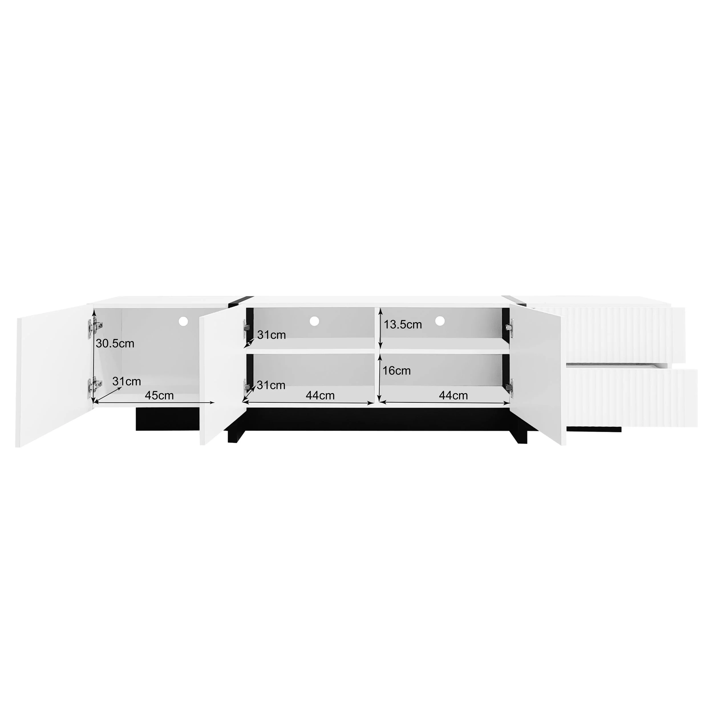 TV Cabinet, 190 cm with 3 Doors & 2 Drawers, White + Black - Image 6