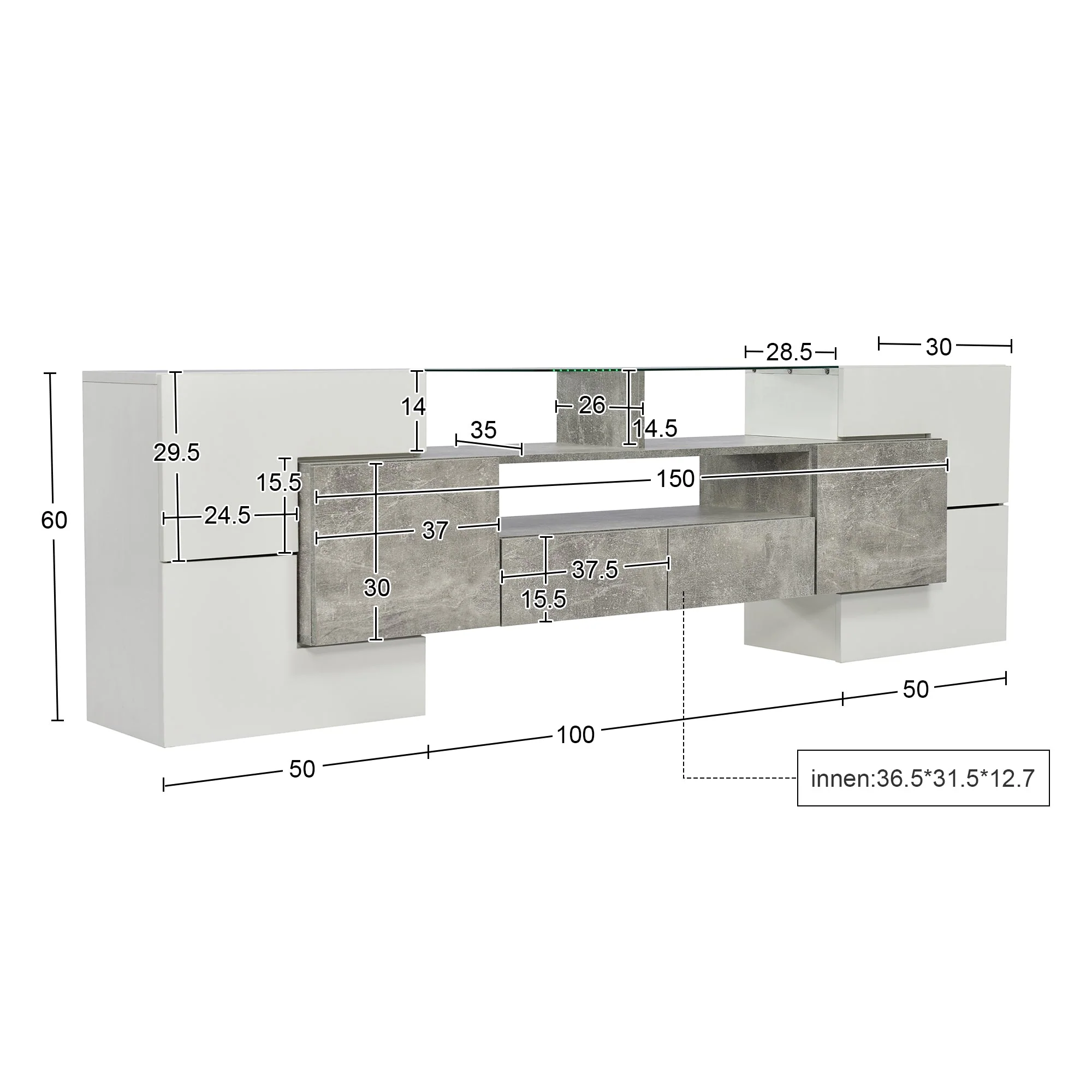 TV Cabinet, 200cm LED Lighting, High-Gloss White - Image 9