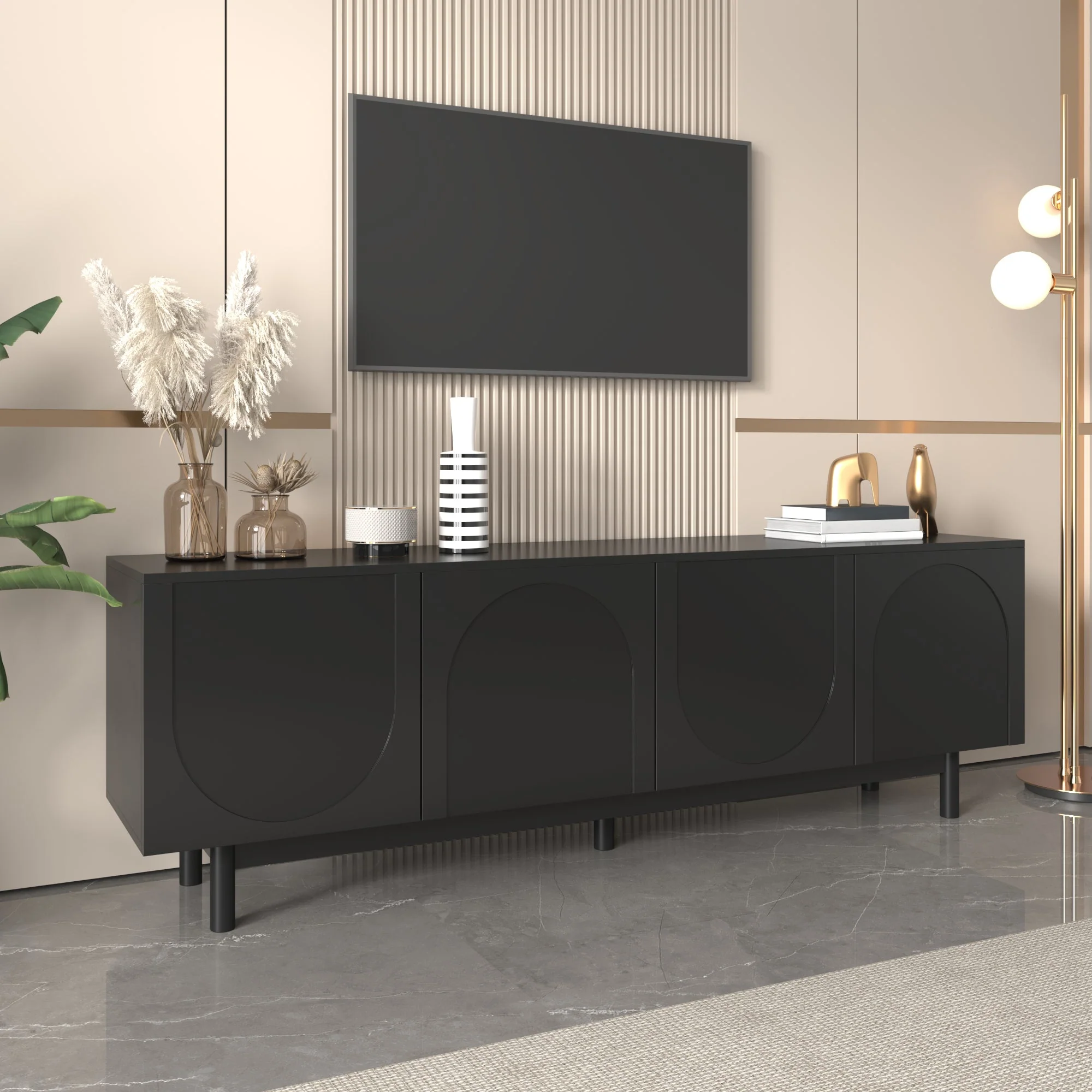 TV Cabinet, Adjustable Shelves, Lightweight Lowboard, Black - Image 3
