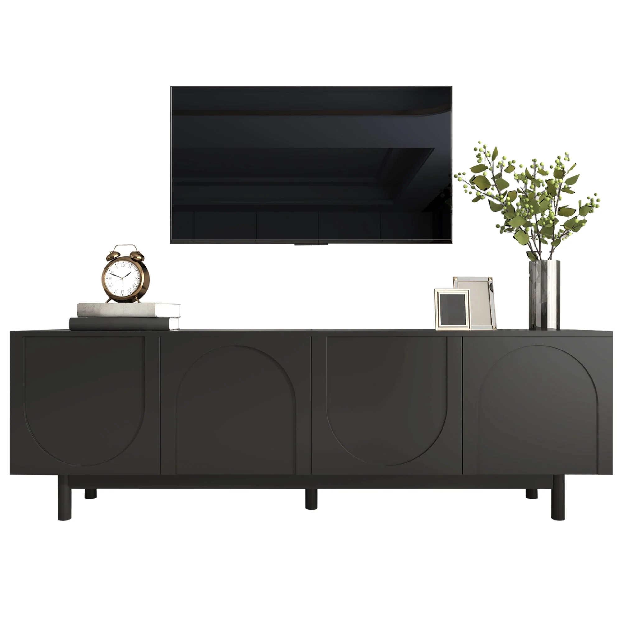 TV Cabinet, Adjustable Shelves, Lightweight Lowboard, Black - Image 7