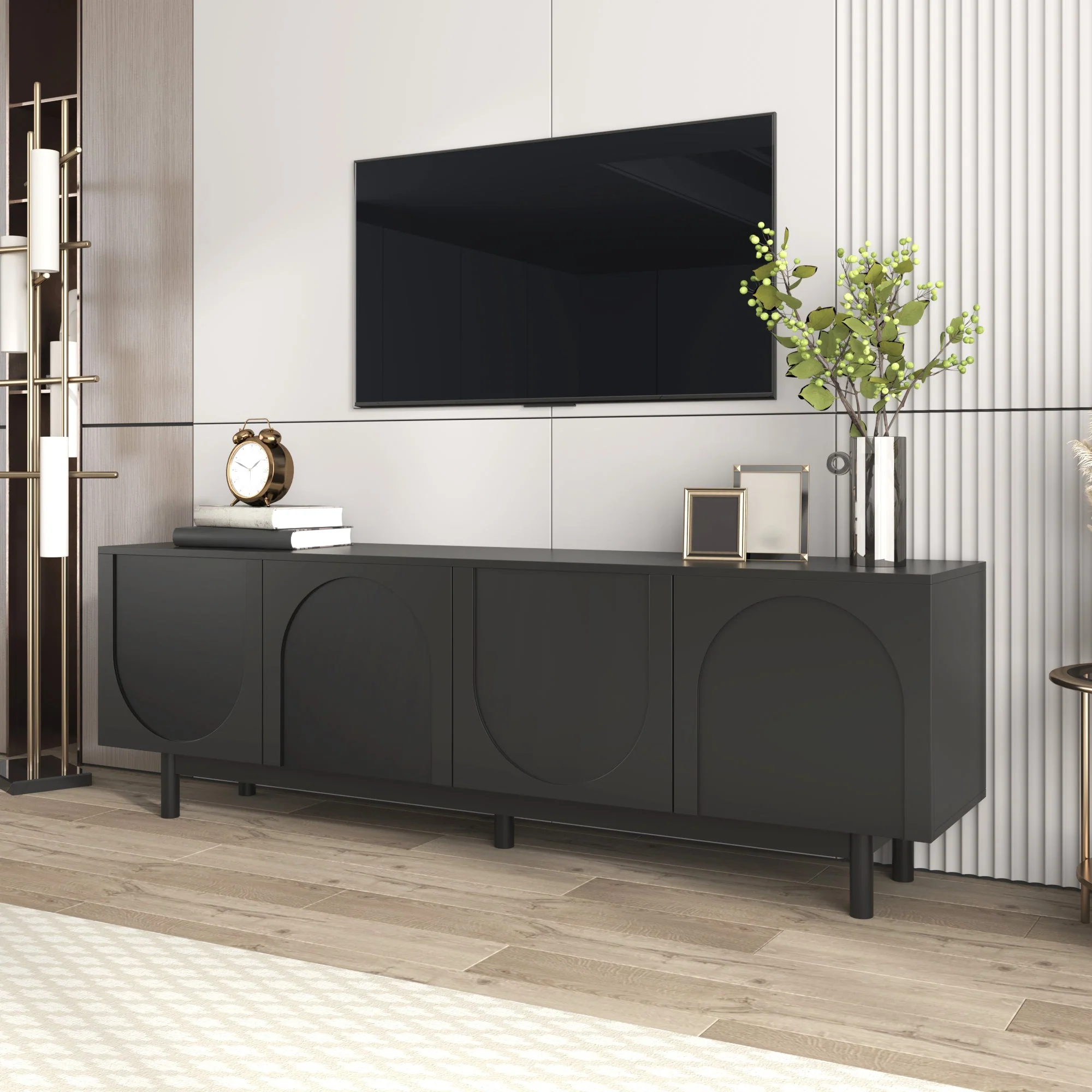 TV Cabinet, Adjustable Shelves, Lightweight Lowboard, Black - Image 9