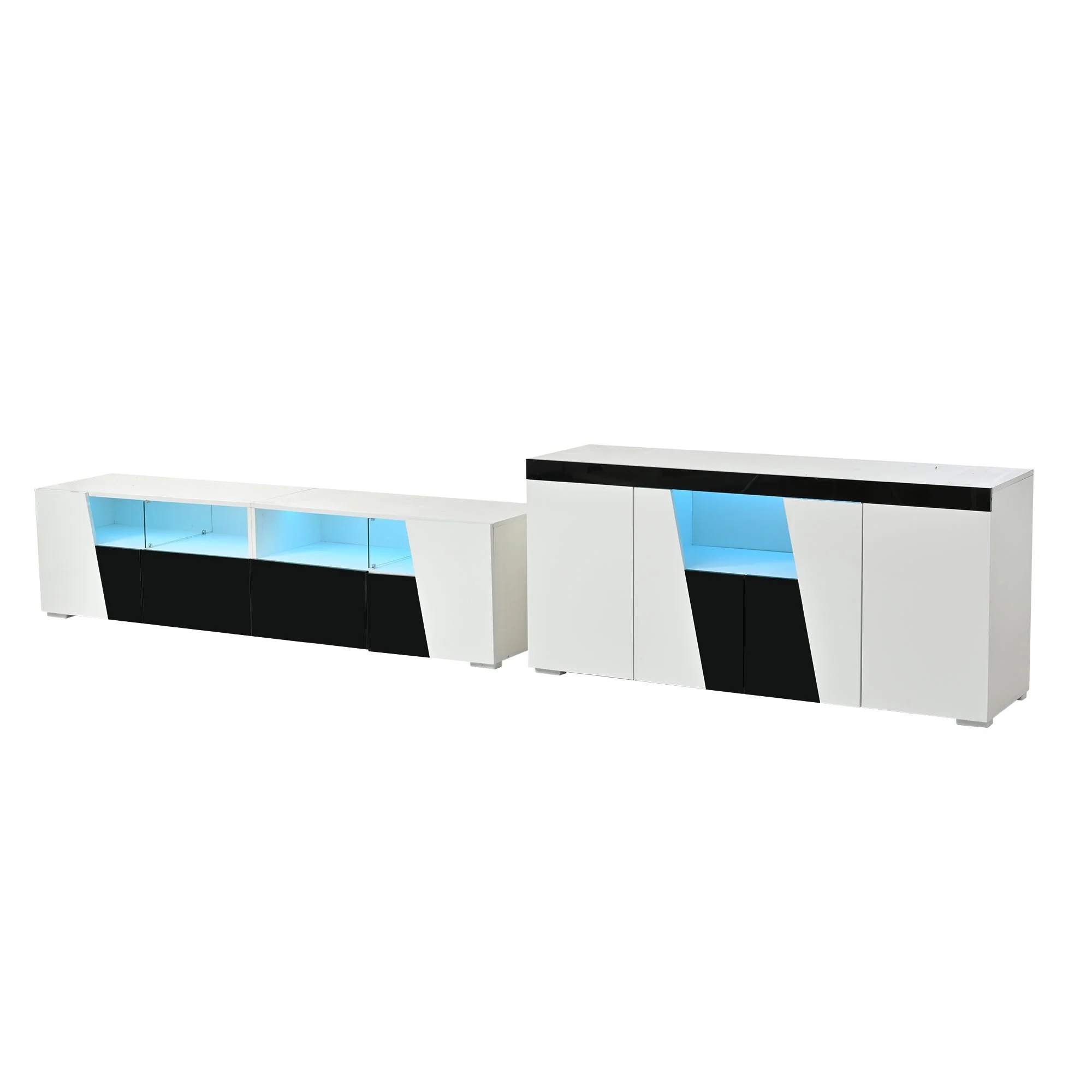 TV Cabinet and Sideboard Set High-Gloss LED Lowboard - Black and White - Image 10