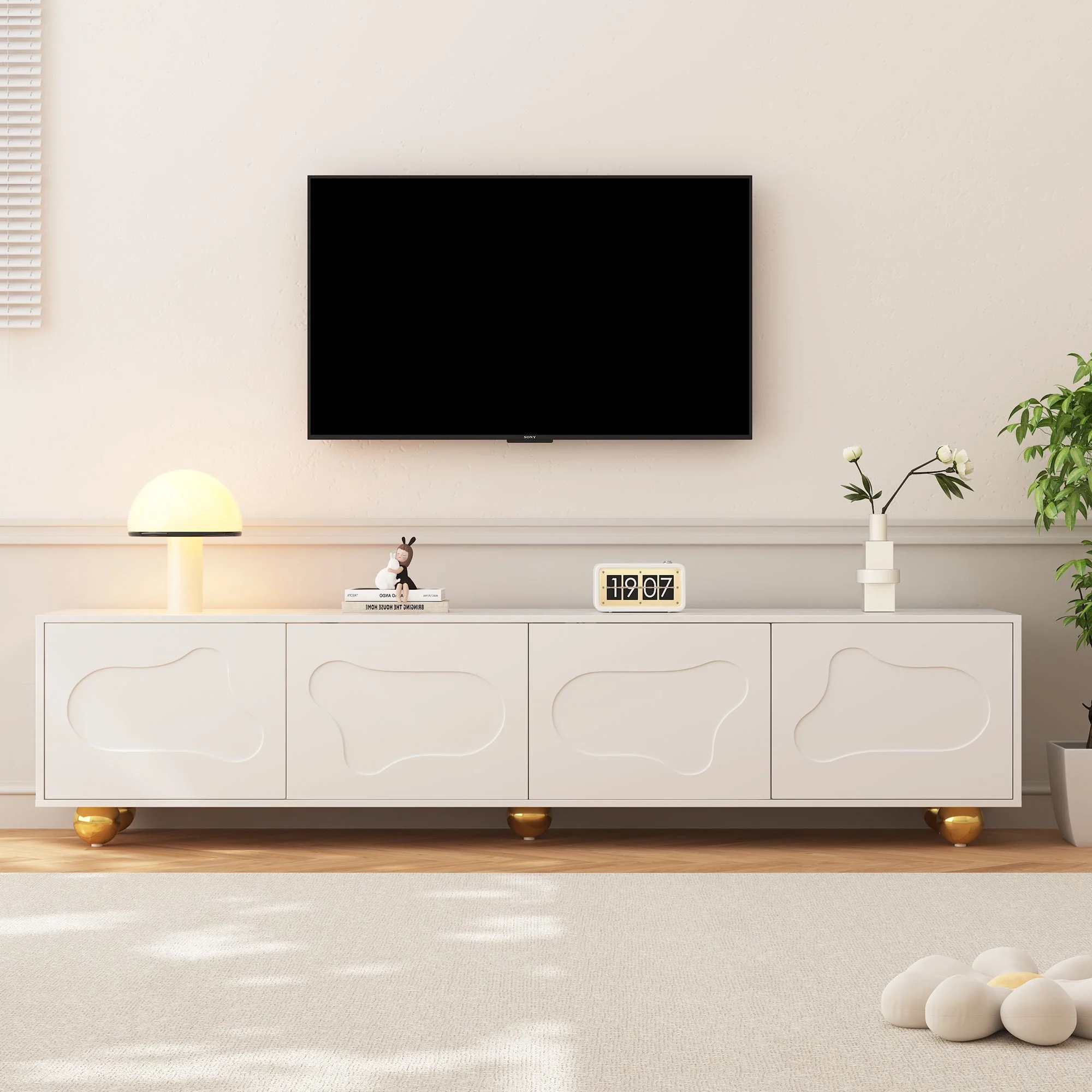 TV Cabinet, Cloud-Shaped Lowboard with 2 Cabinets, 75-inch - Image 3