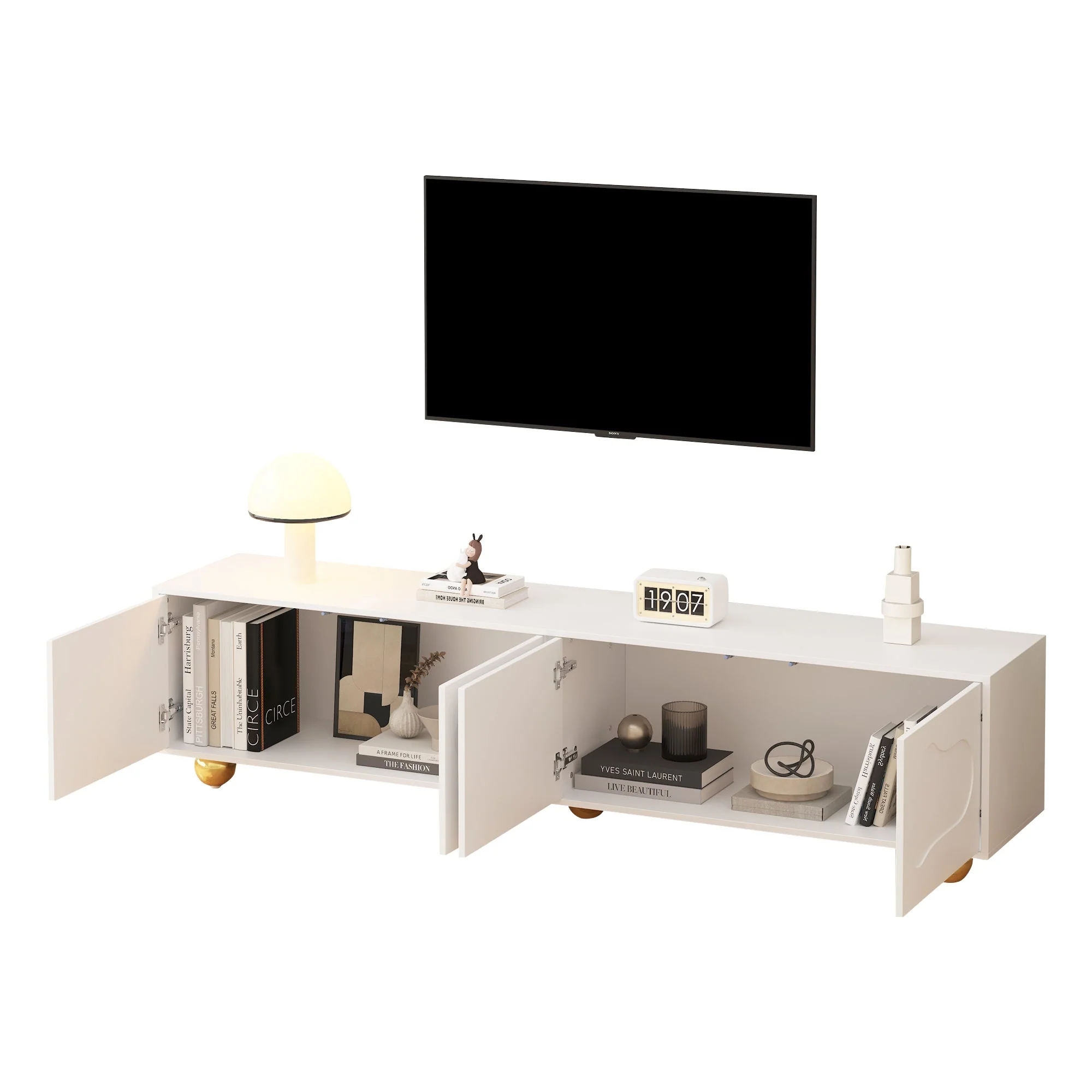 TV Cabinet, Cloud-Shaped Lowboard with 2 Cabinets, 75-inch - Image 8
