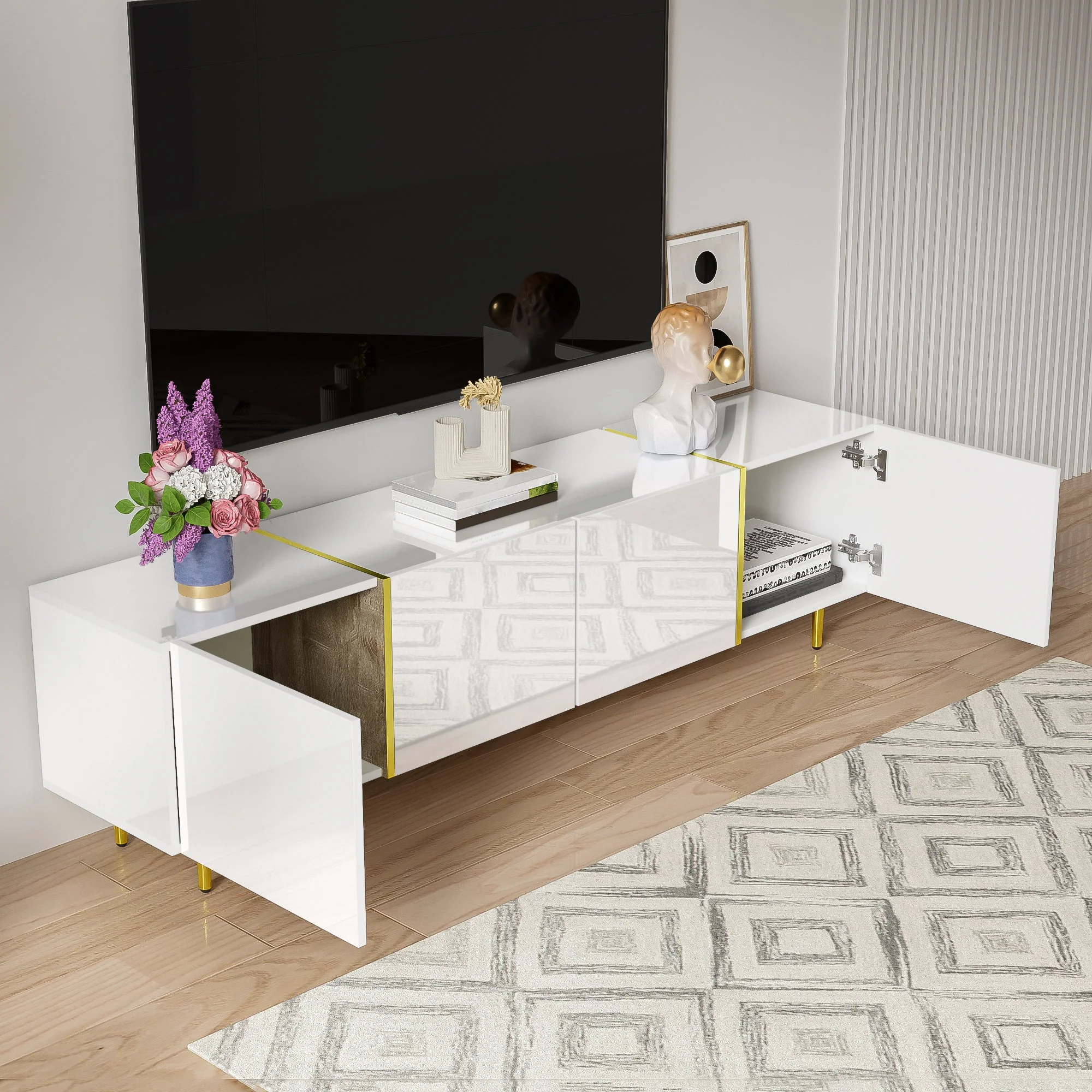TV cabinet, four doors, modern, white - Image 4