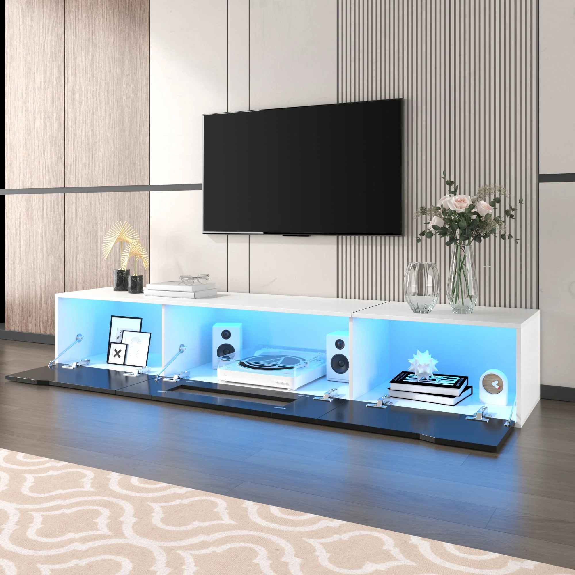 TV Cabinet, high-gloss with LED lighting, black and white - Image 5