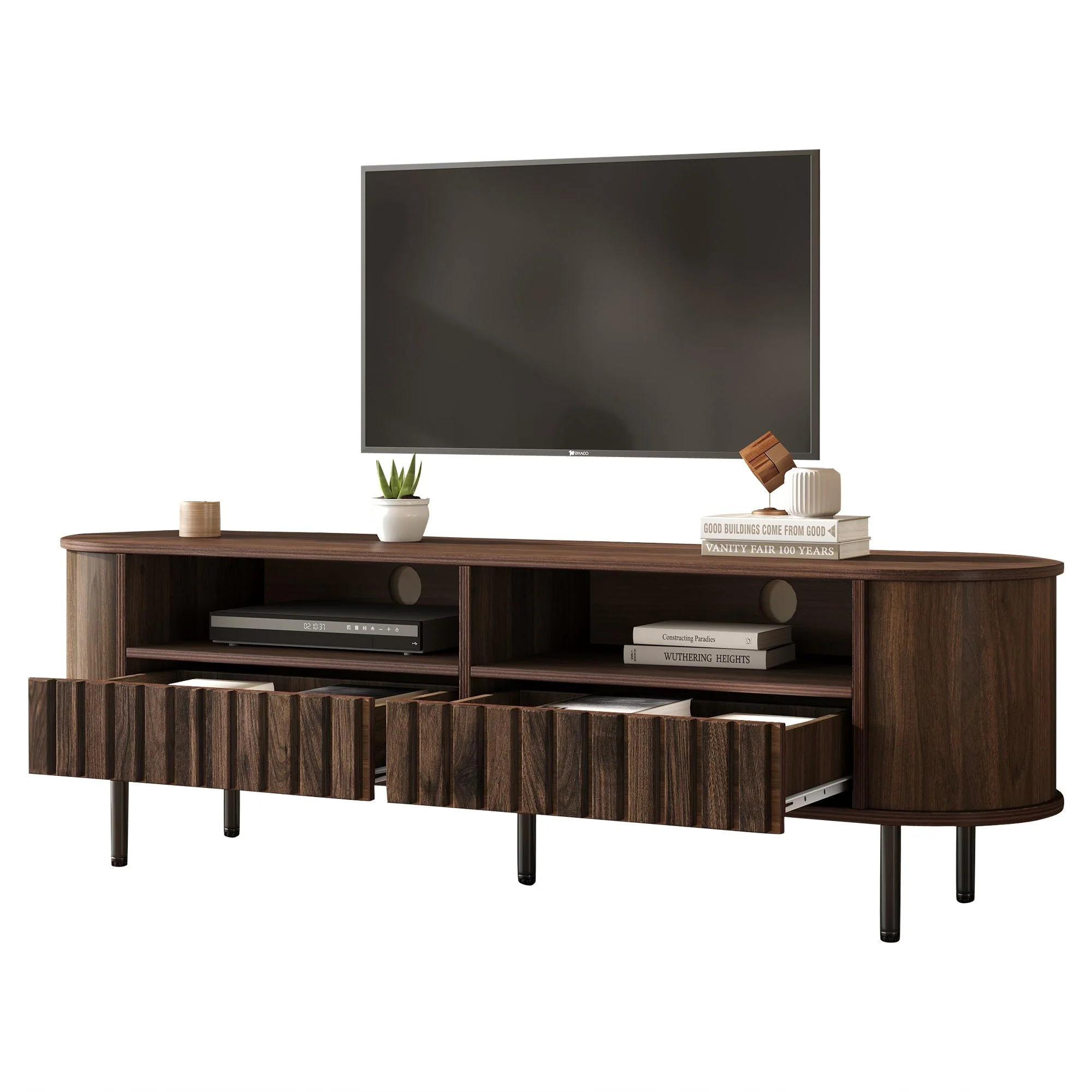 TV Cabinet Lowboard 160cm 2 Cabinets 2 Drawers for 65-inch TV Walnut - Image 10