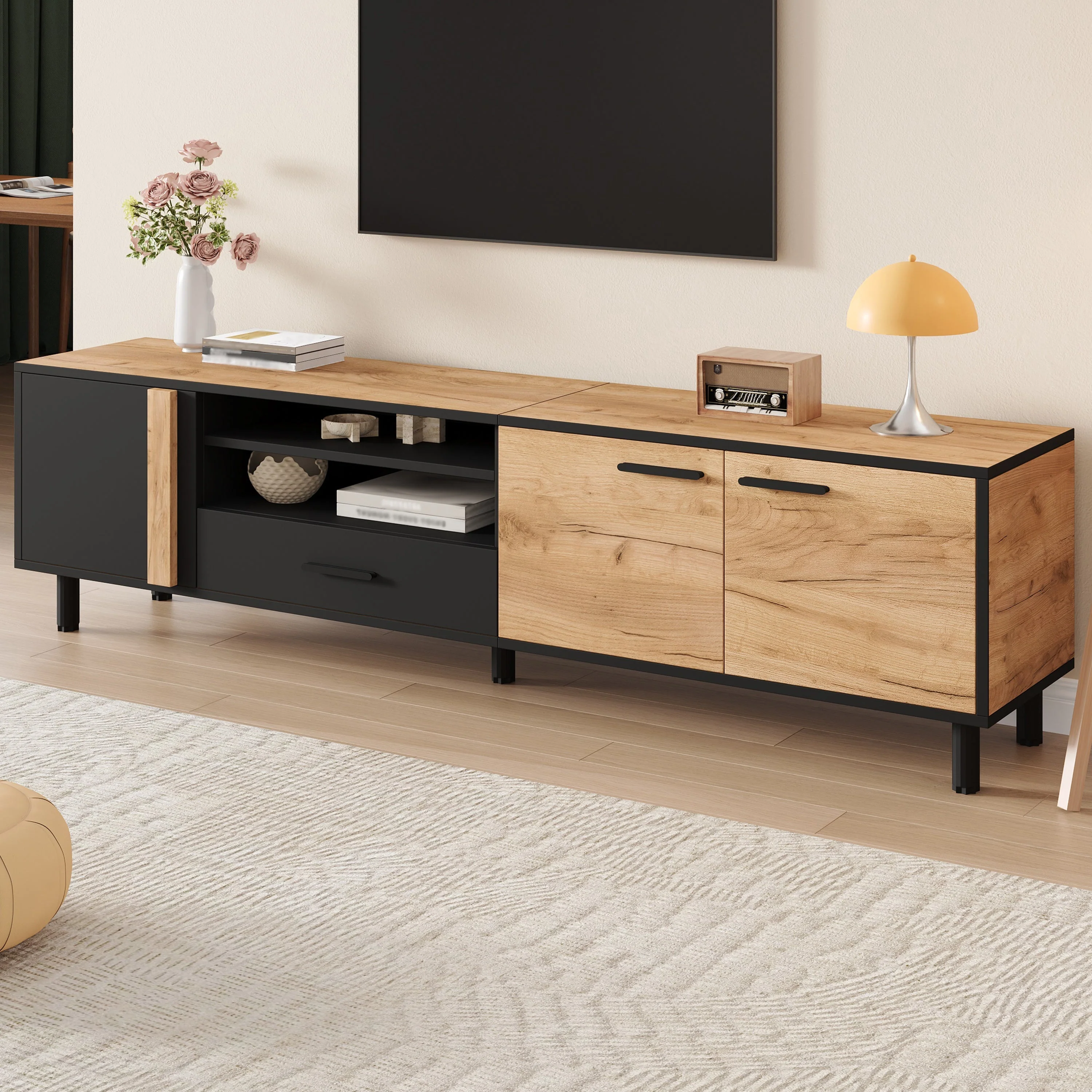 TV Cabinet Lowboard 180cm with 3 Cabinets 1 Drawer for 80 Inch TV - Image 3