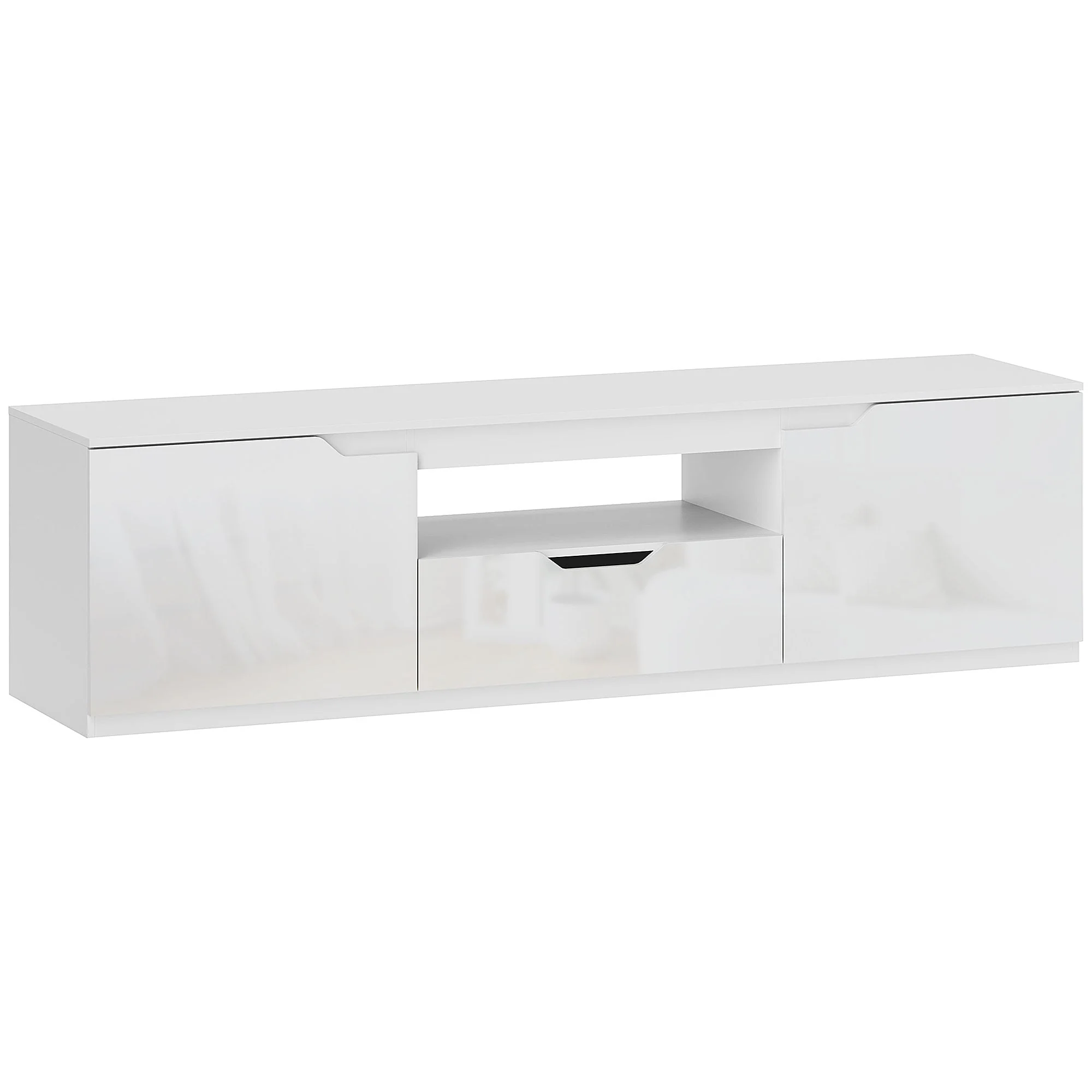 TV Cabinet Lowboard, 2 Doors, Drawer, 160cm, White - Image 2