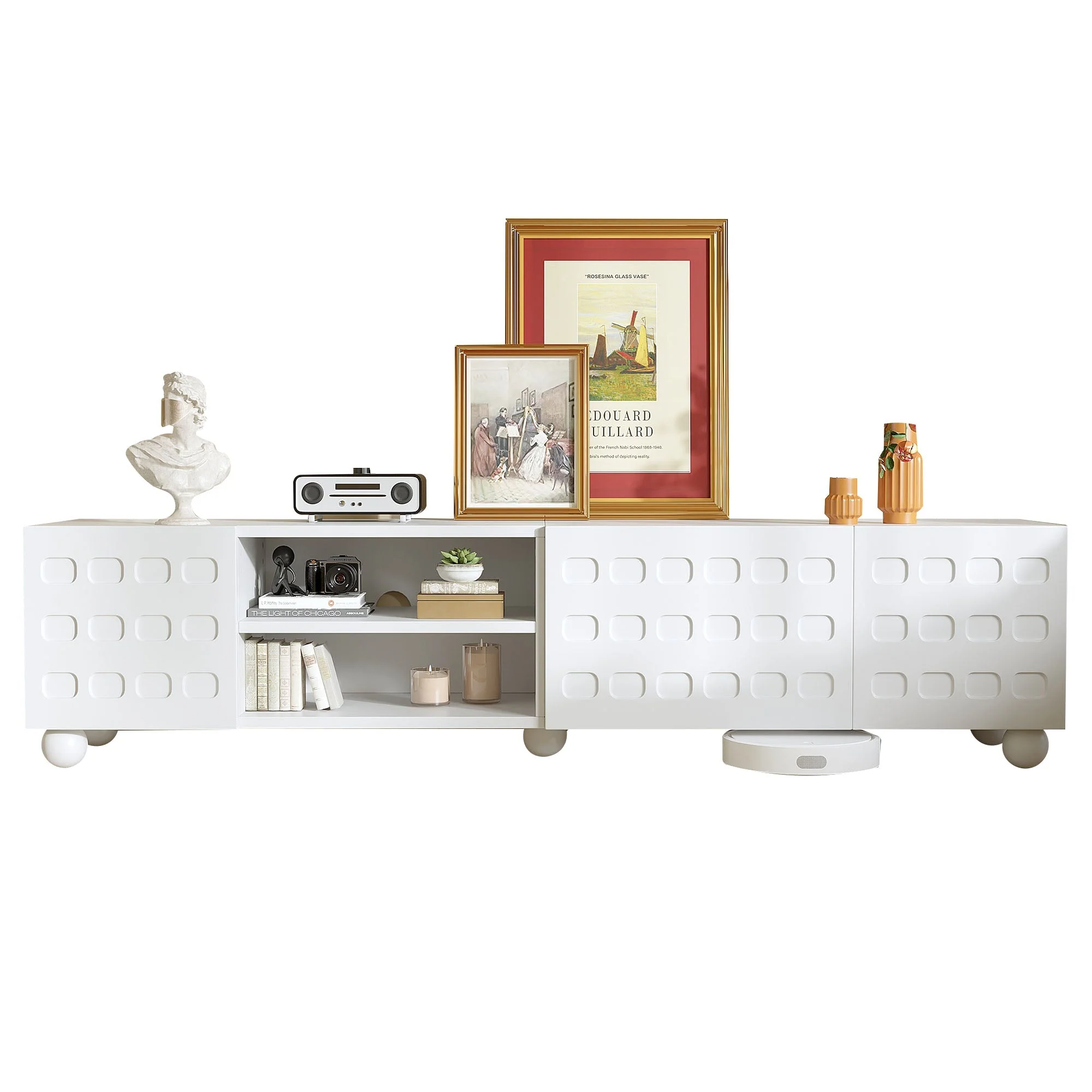 TV Cabinet Lowboard 200cm 3-Door Printed Design - White - Image 6