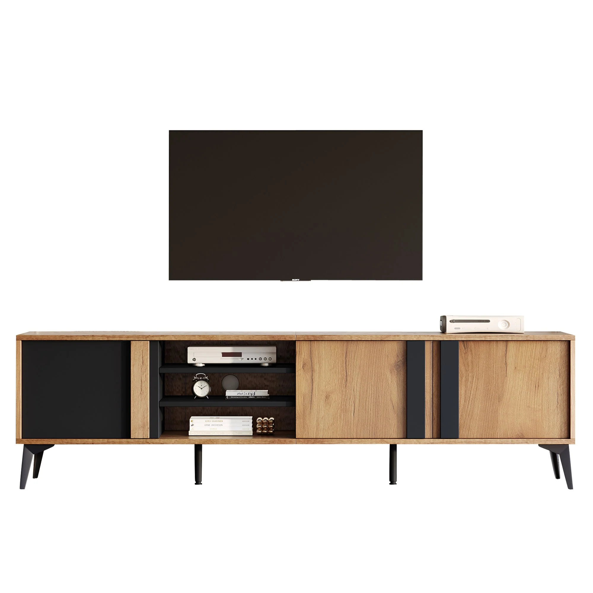 TV Cabinet, Lowboard TV Unit with Door & Open Compartment, 180cm, Rustic Brown - Image 8