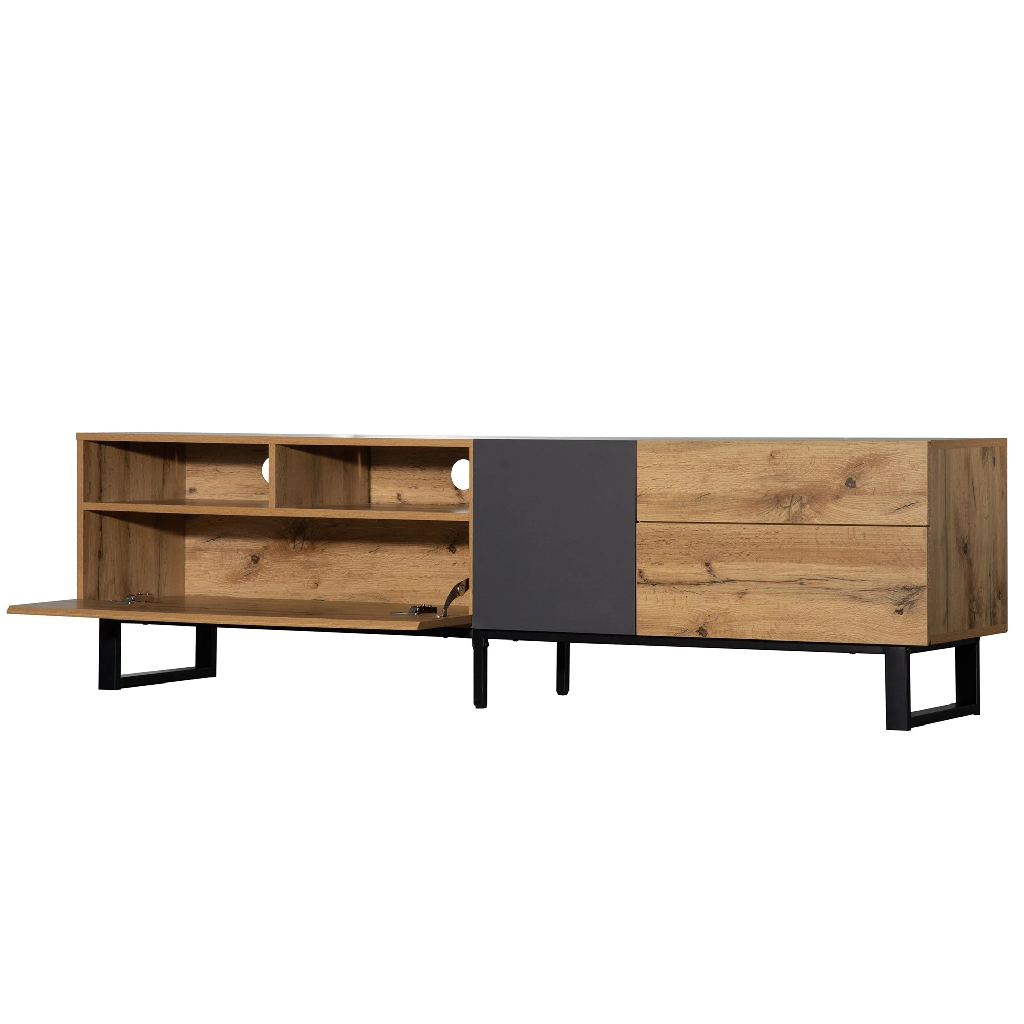 TV Cabinet, Modern Color-Blocking 180cm, Wood Grain - Image 9