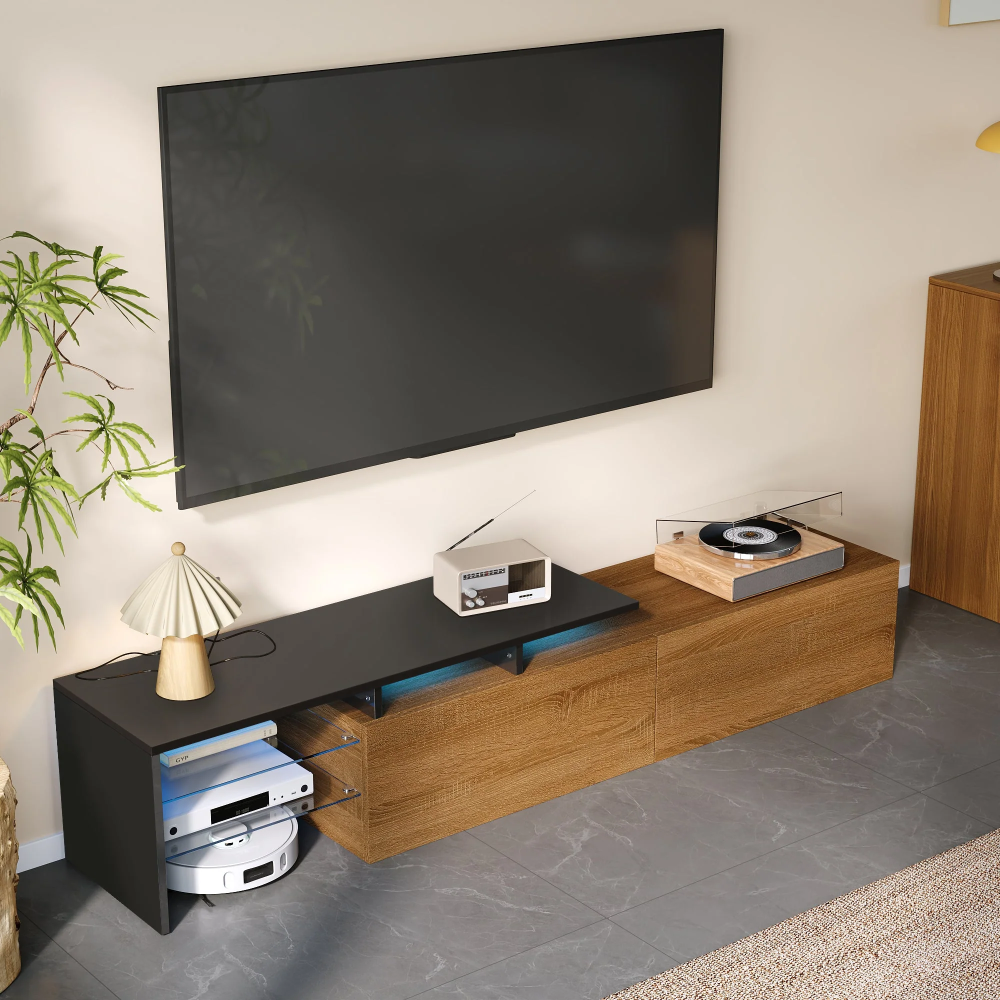 TV Cabinet: Modern, Elegant, Practical Storage, Black Wood Look, Glass, LED - Image 8