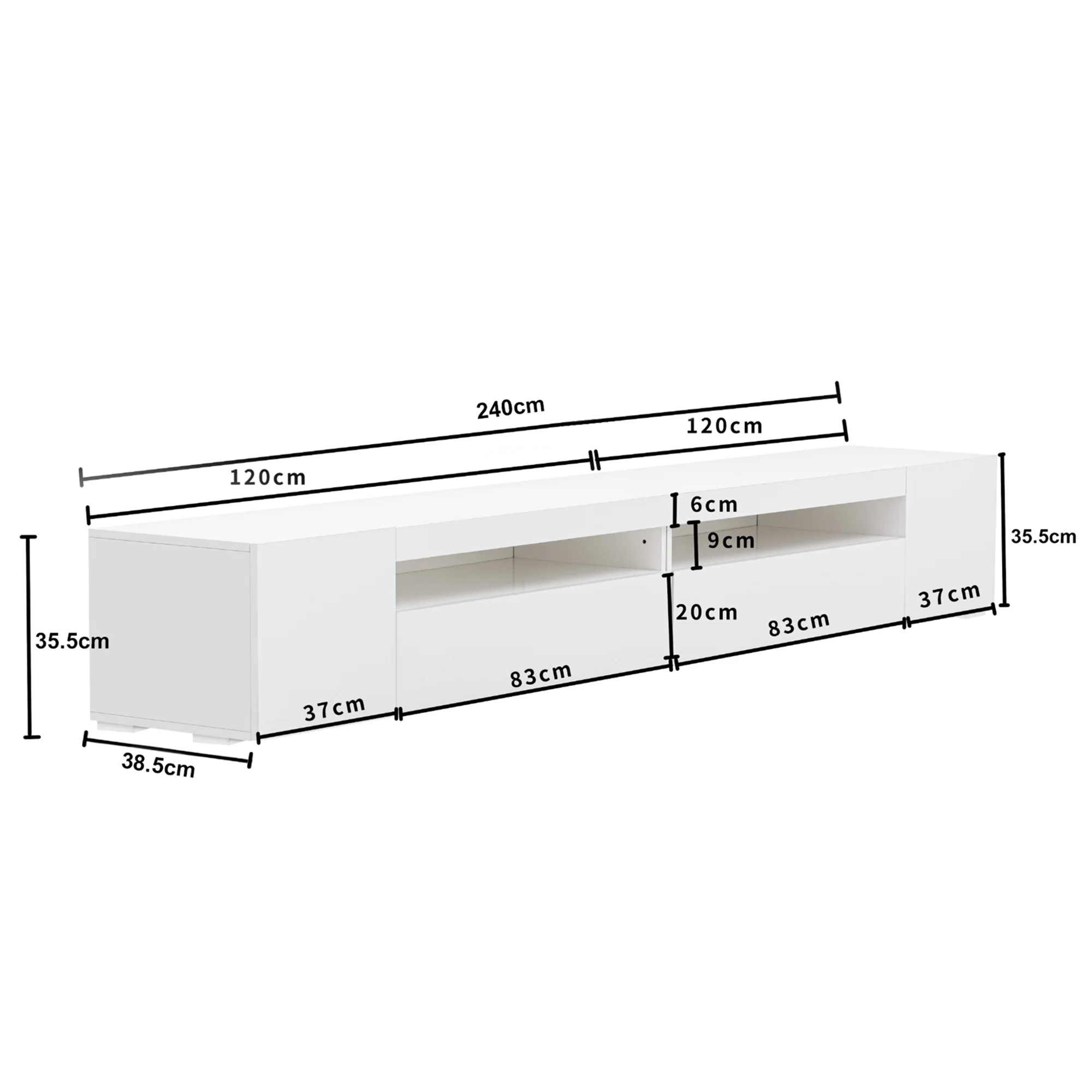TV Cabinet, Modern LED Lighting, 240cm, White - Image 6