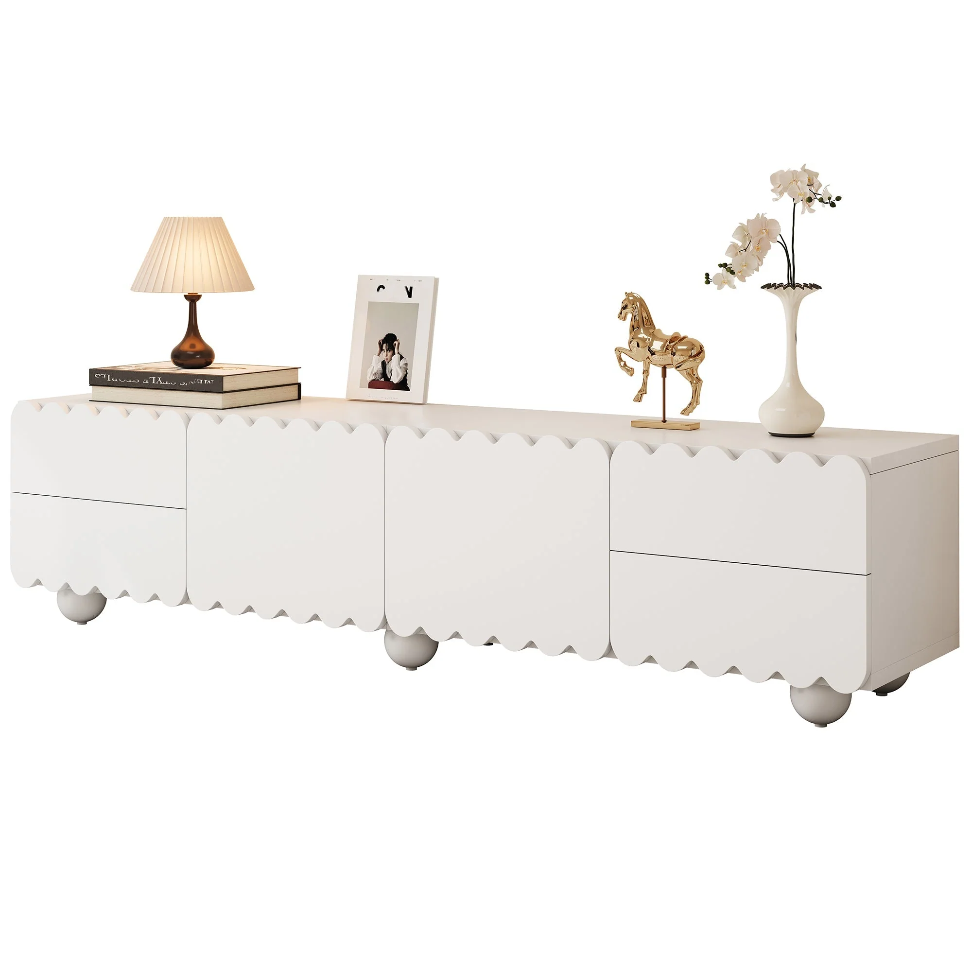 TV Cabinet Modern Low Stand 175x38x37cm - White - Image 2