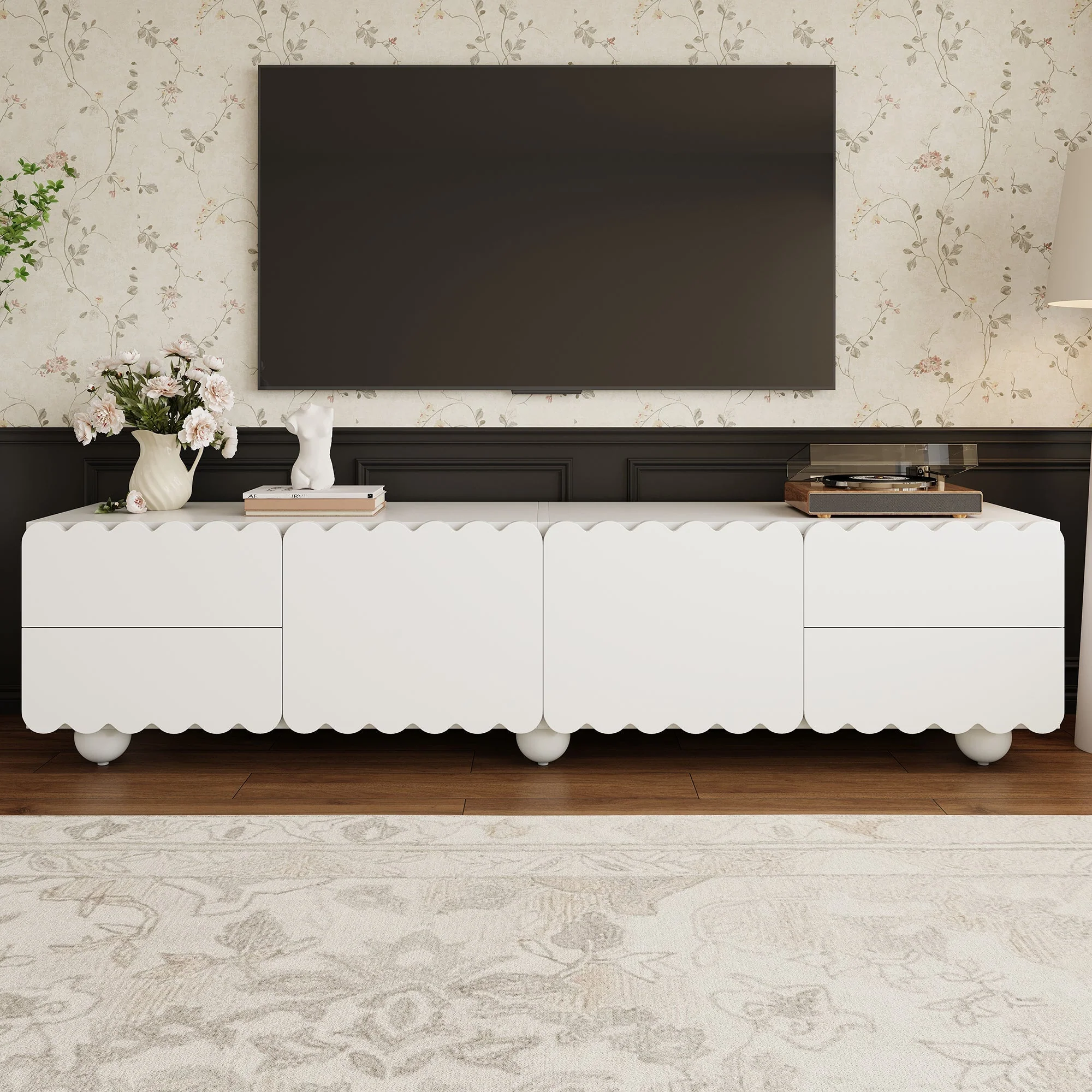 TV Cabinet Modern Low Stand 175x38x37cm - White - Image 7