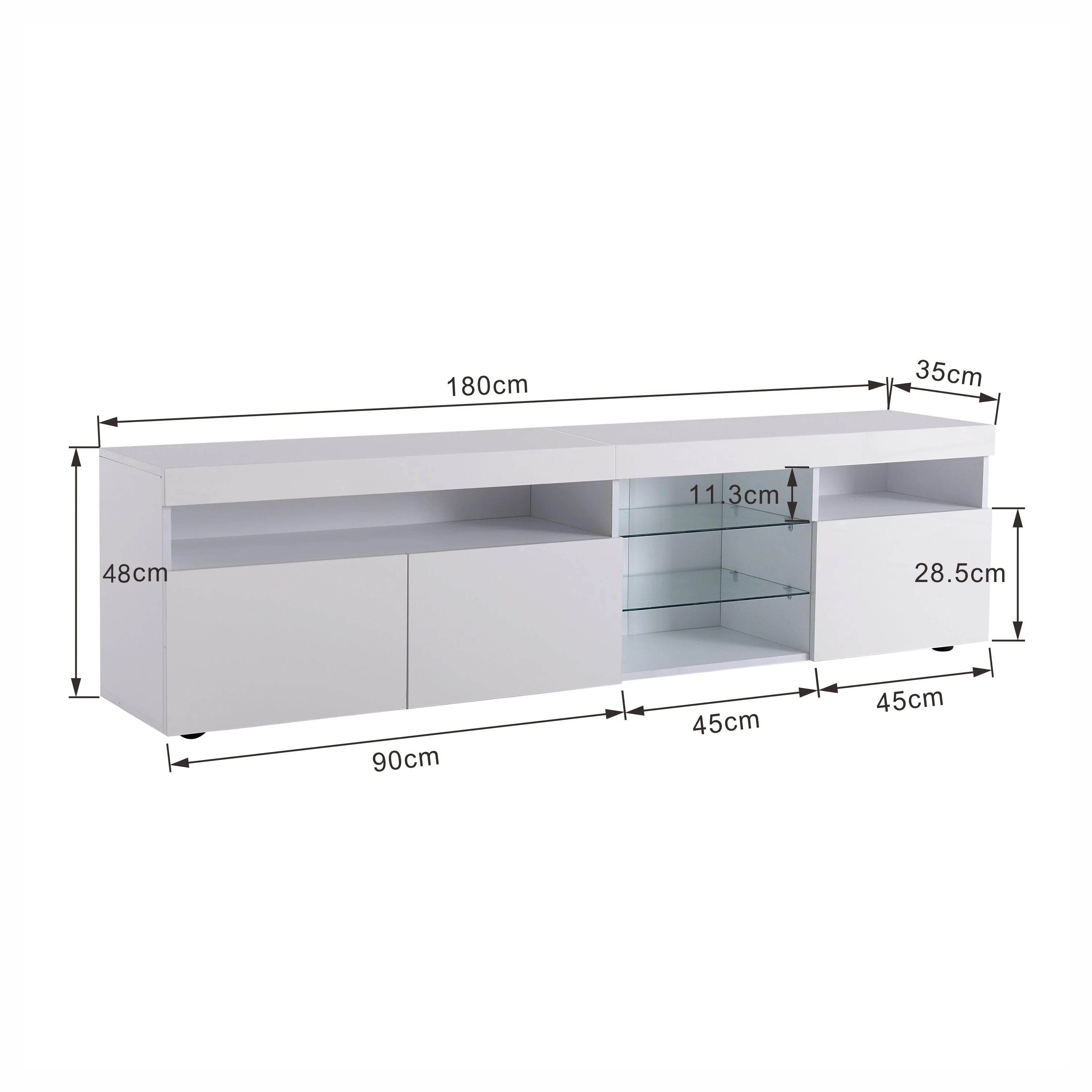 TV Cabinet, Modern with Bright Panel, Variable LED Lighting, 180cm, White - Image 5