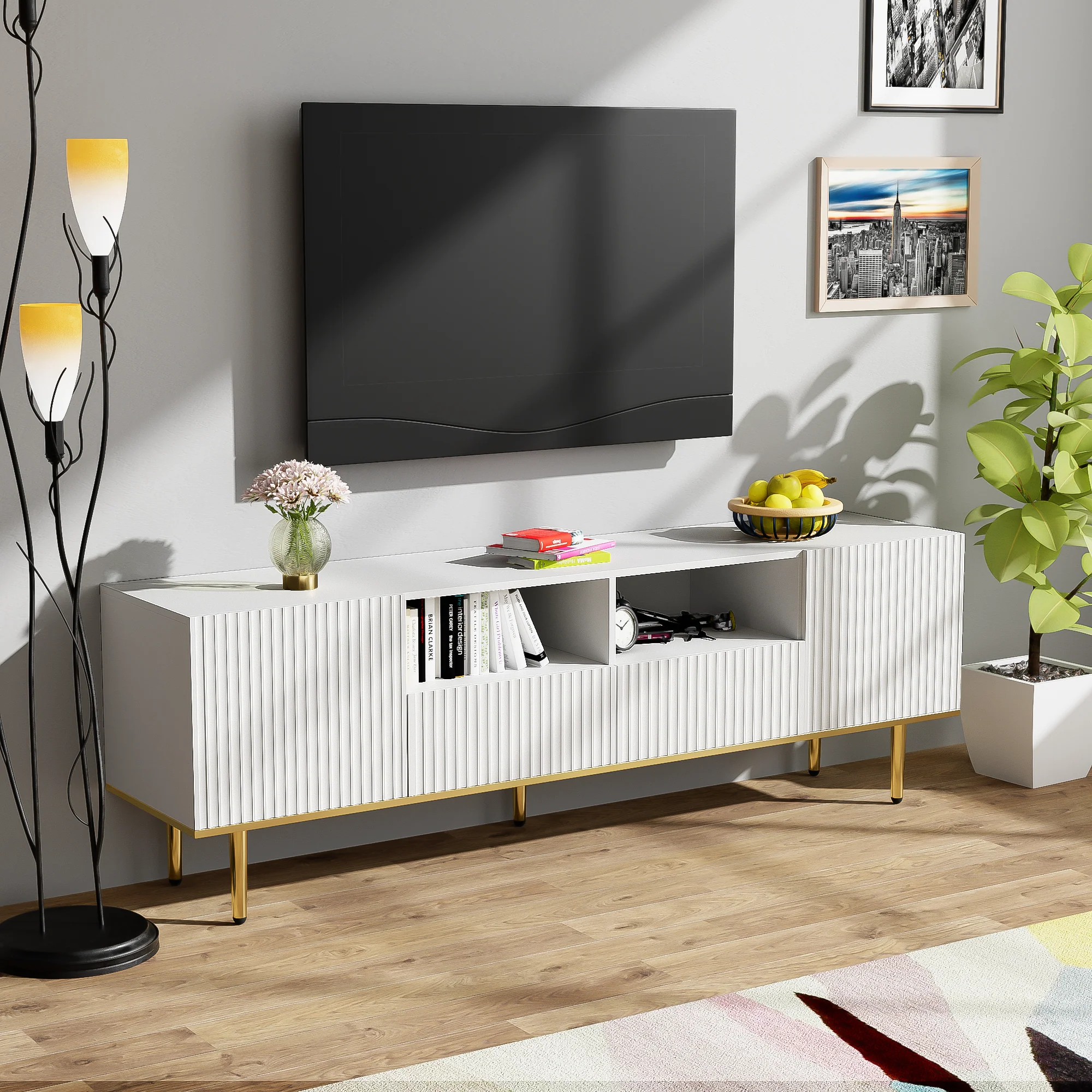 TV Cabinet, Modern with Gold Legs and Trim, Gold - Image 7