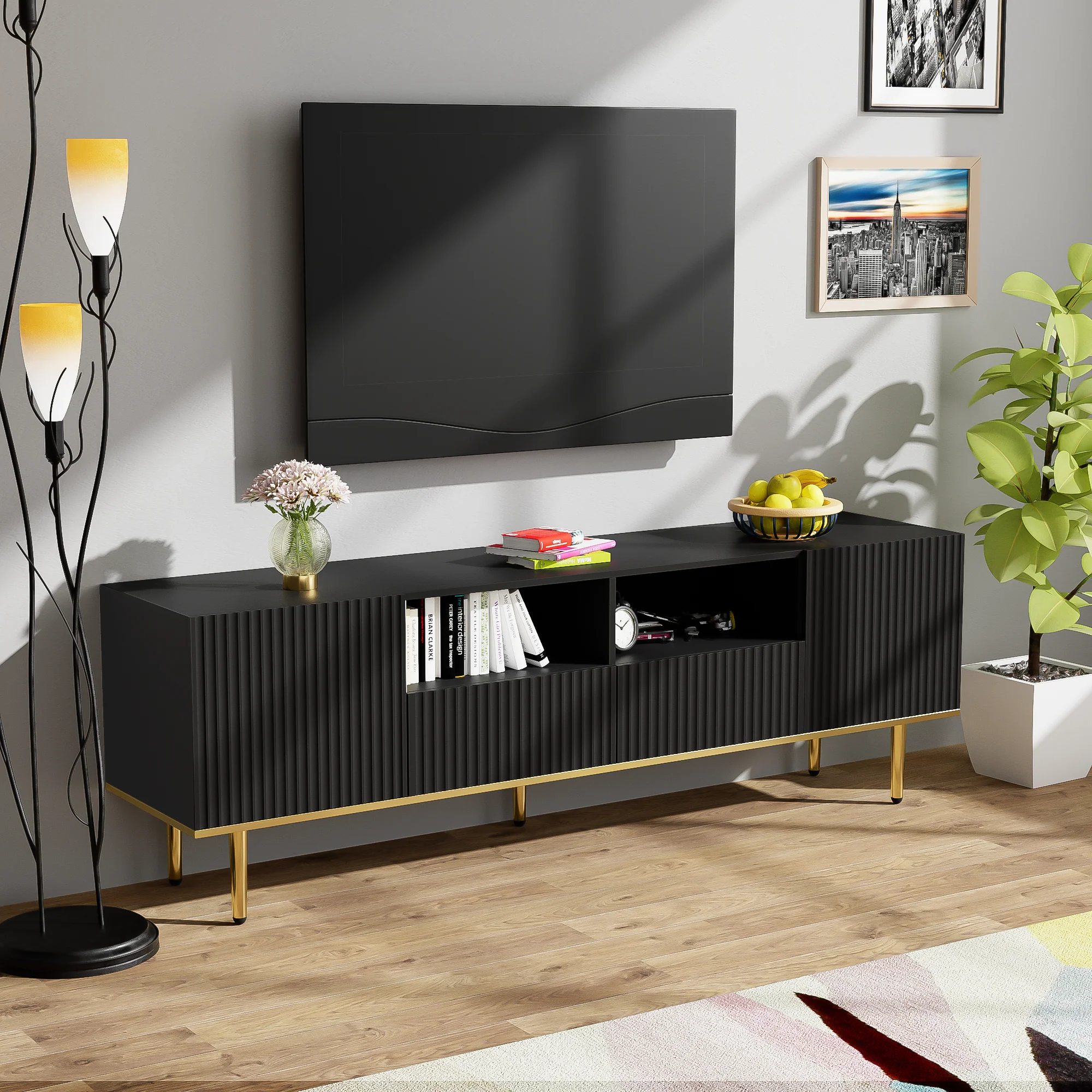 TV Cabinet, Modern with Golden Feet and Edge - Image 2