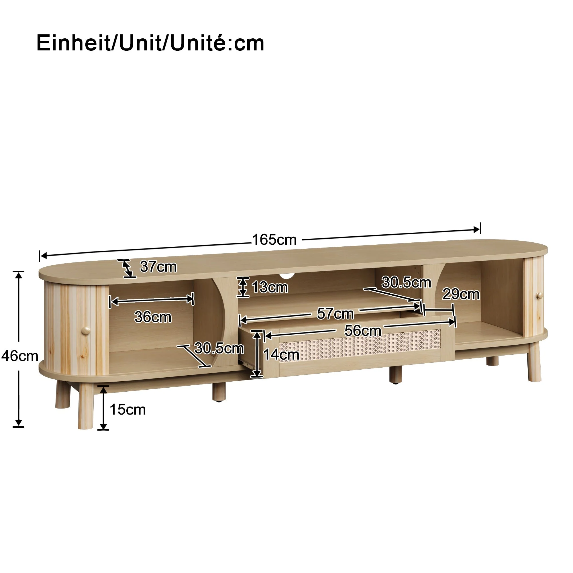 TV Cabinet Rattan Doors Drawers Low Profile - Country Style - Image 3