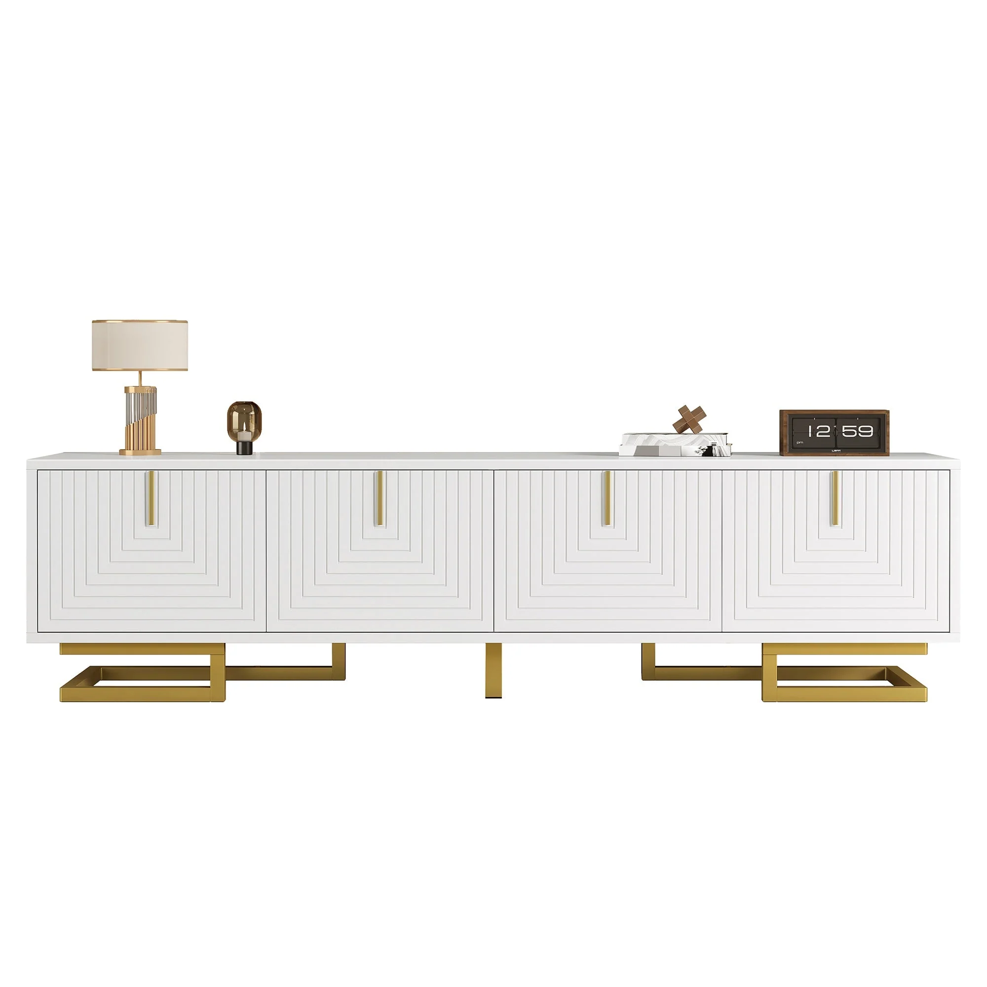 TV Cabinet, TV Stand with Textured Doors, Golden Handles and Golden Legs - Image 4