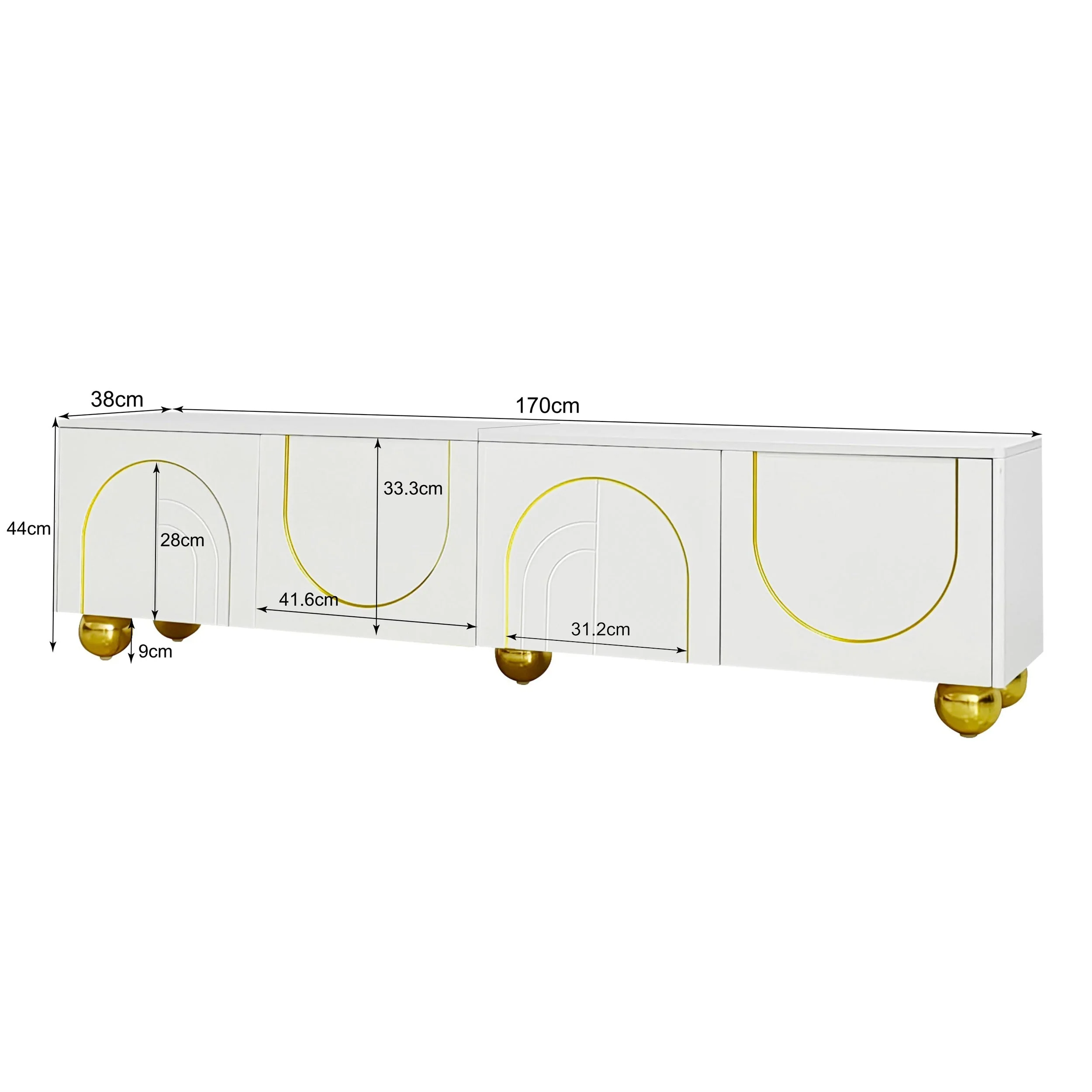 TV Lowboard with Textured Doors, Drawers & Open Compartments - Gold - Image 6