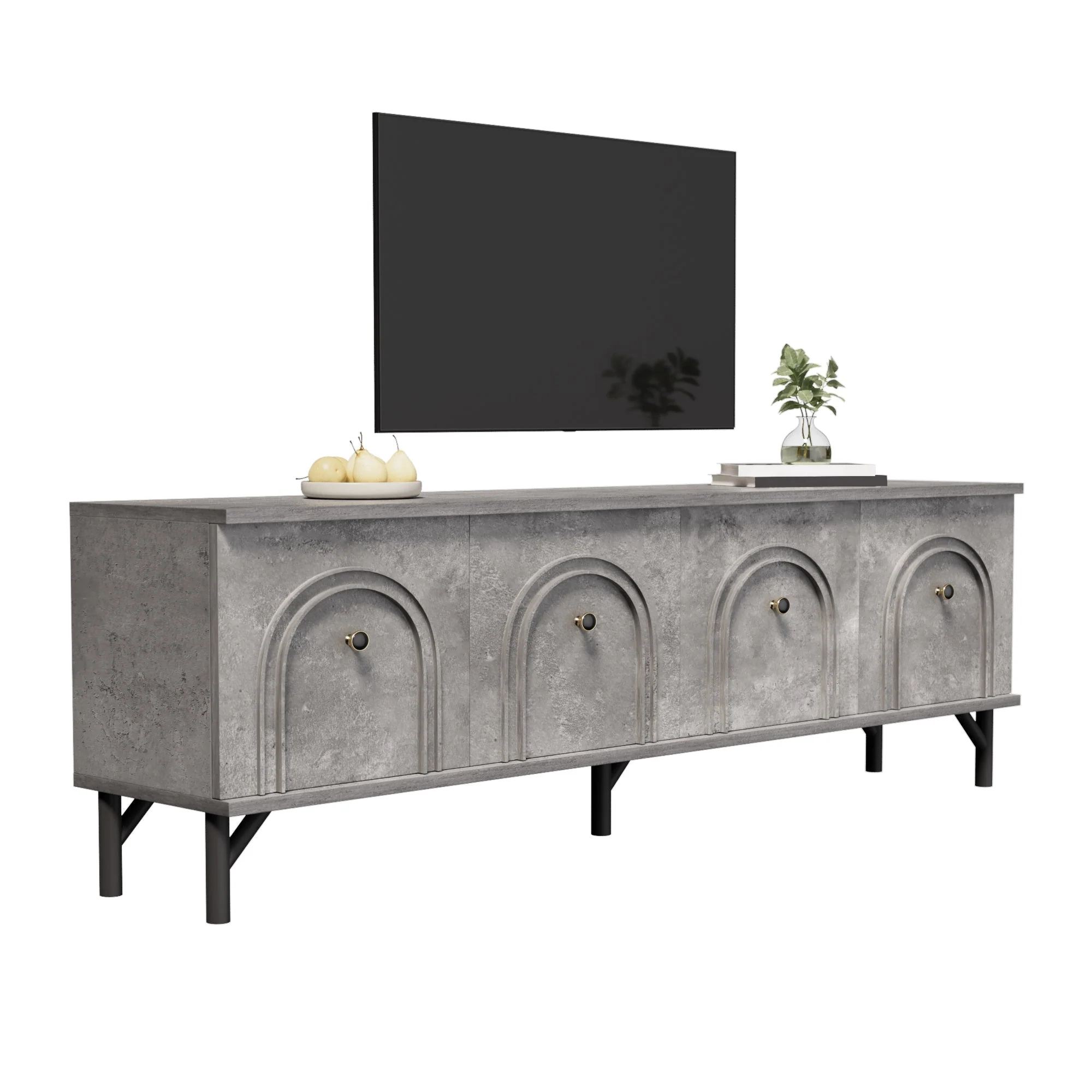 TV Stand, 4-Door 160 cm, Stylish Design, Soft-Close Hinges, Grey - Image 6