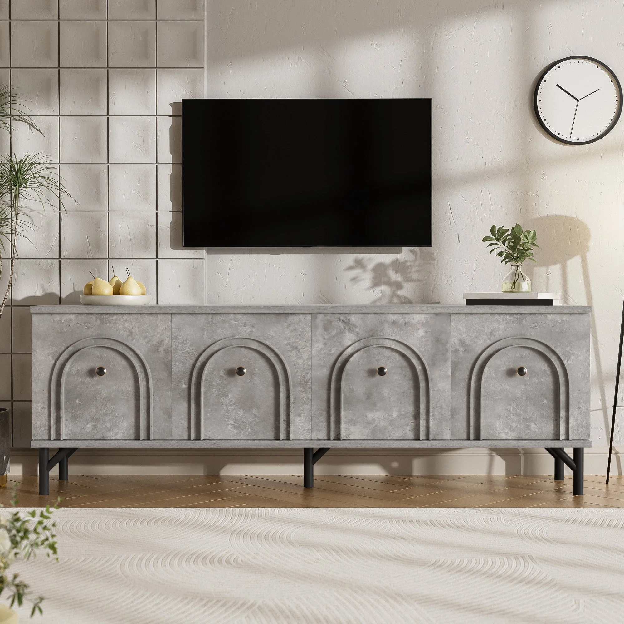 TV Stand, 4-Door 160 cm, Stylish Design, Soft-Close Hinges, Grey - Image 8