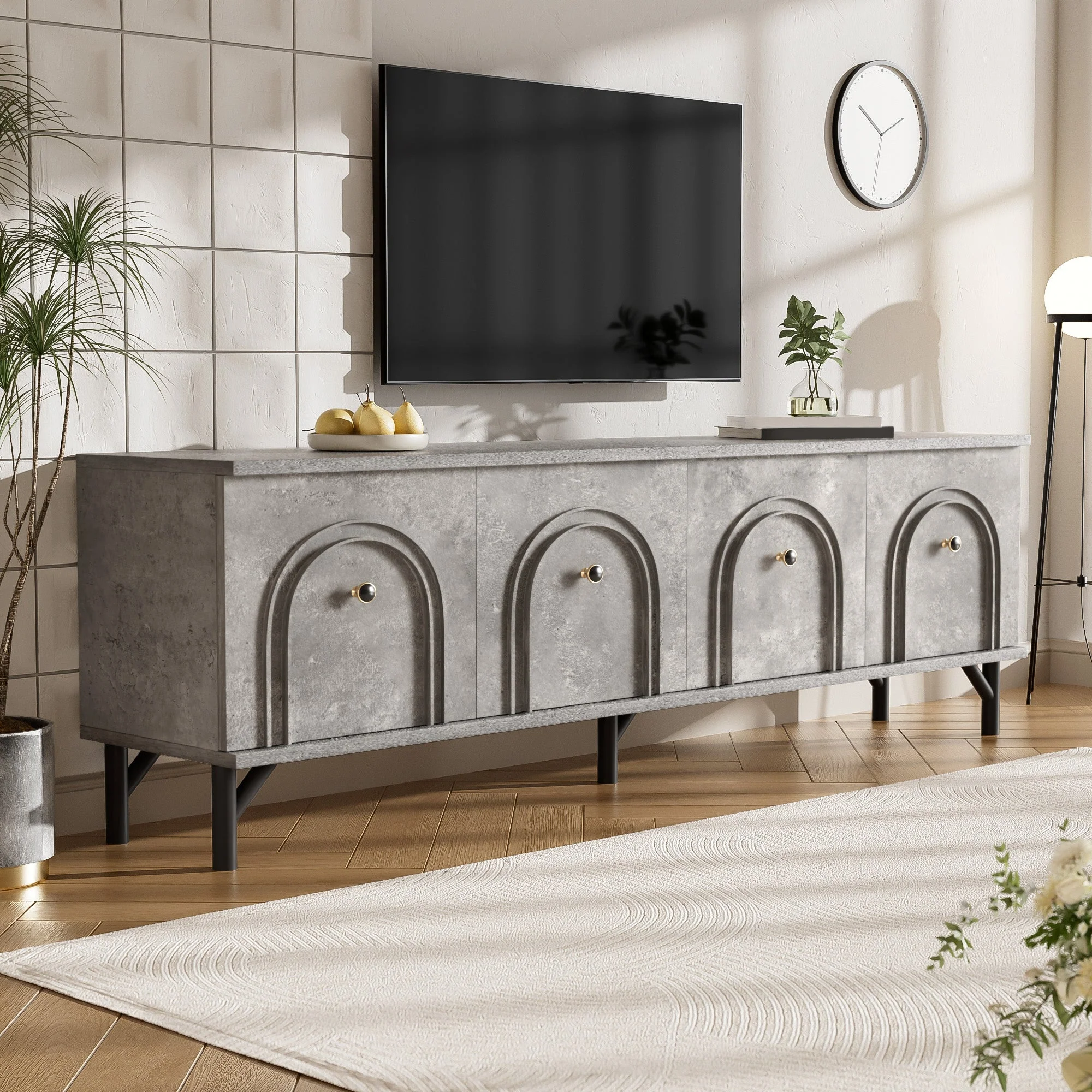TV Stand, 4-Door 160 cm, Stylish Design, Soft-Close Hinges, Grey - Image 9