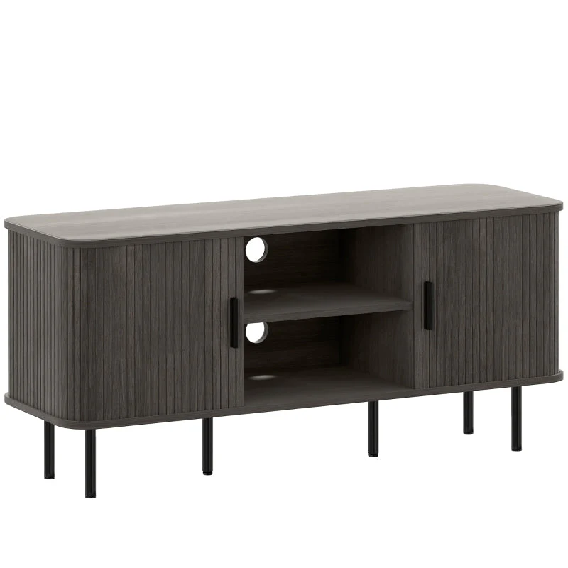 TV Stand Cabinet for TVs up to 55 Inches, Storage Shelves and Cupboard, Grey - Image 2
