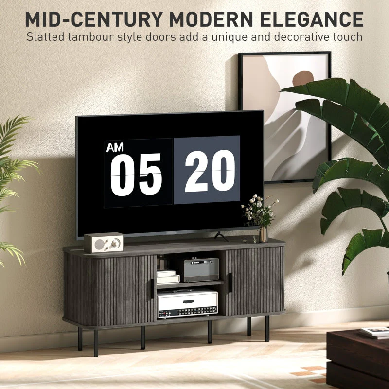 TV Stand Cabinet for TVs up to 55 Inches, Storage Shelves and Cupboard, Grey - Image 4