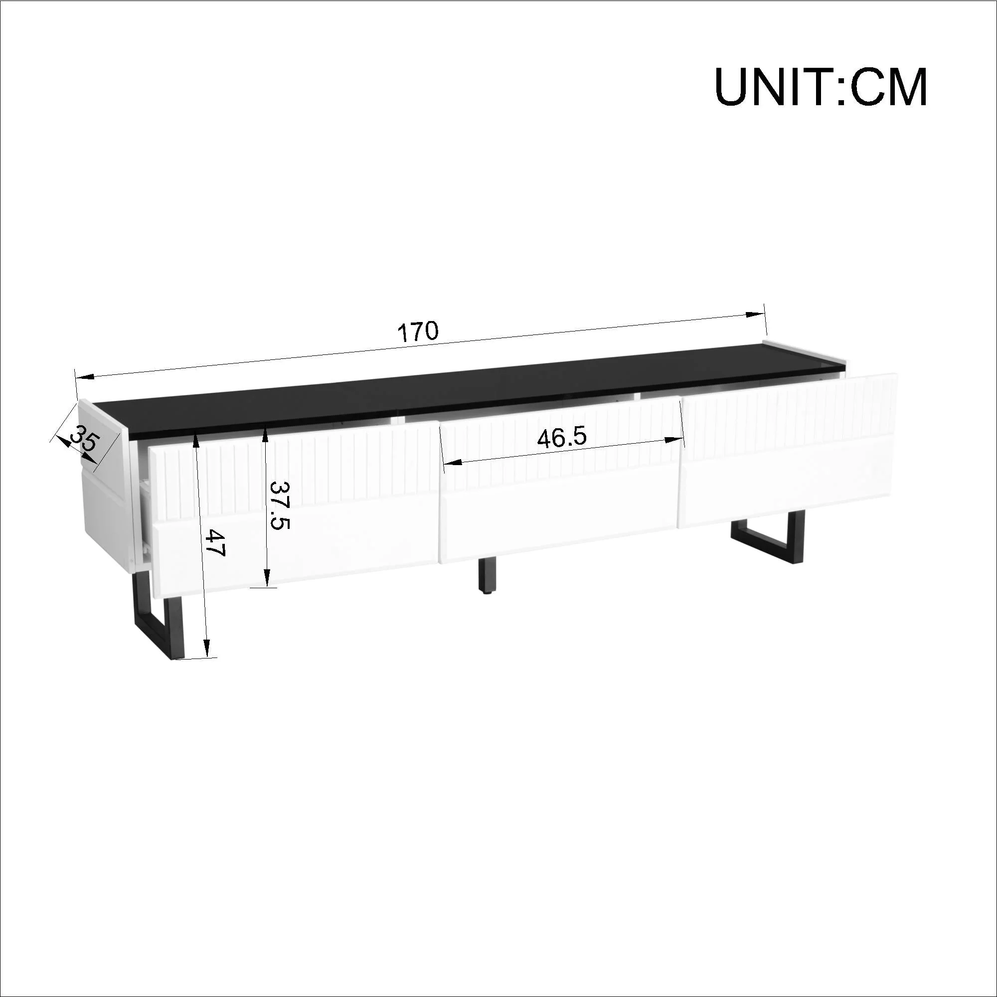 TV Stand Low Unit with Three Drawers 170cm Black and White - Image 5