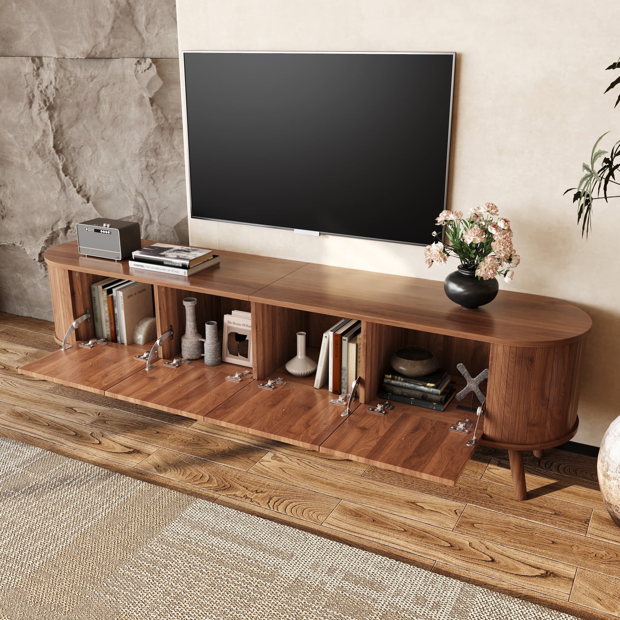 TV Stand Modern Low 4 Cabinet Doors Gold Handles 180cm - Image 5