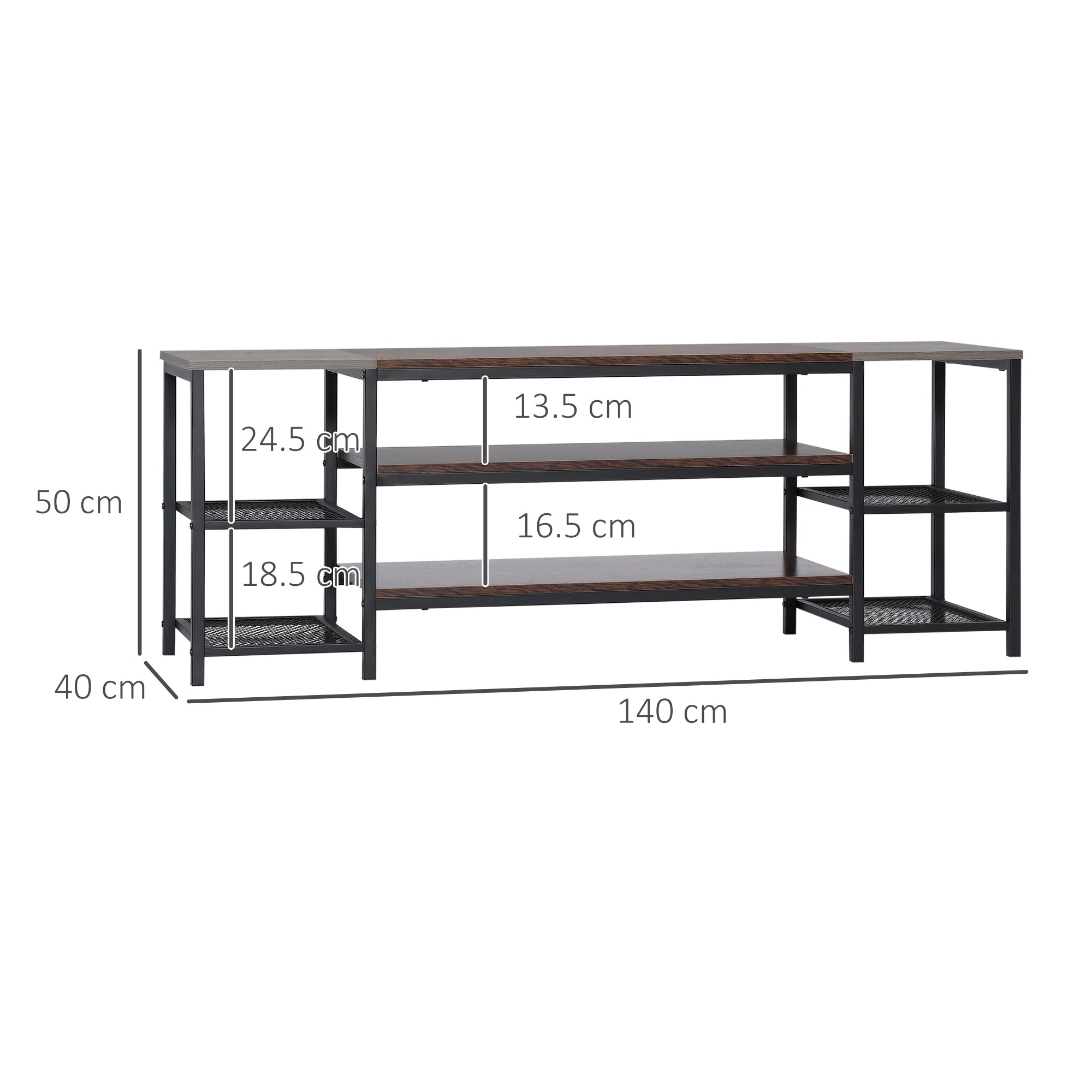 TV Unit Cabinet for TVs up to 60 Inches, Industrial Stand with Storage Shelves, Brown and Grey - Image 3