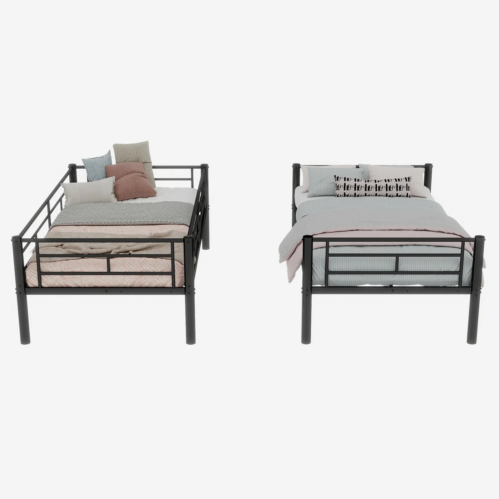 Twin over Twin Bunk Bed Convertible 2 Beds Ladders Railings, Metal Structure - Image 3