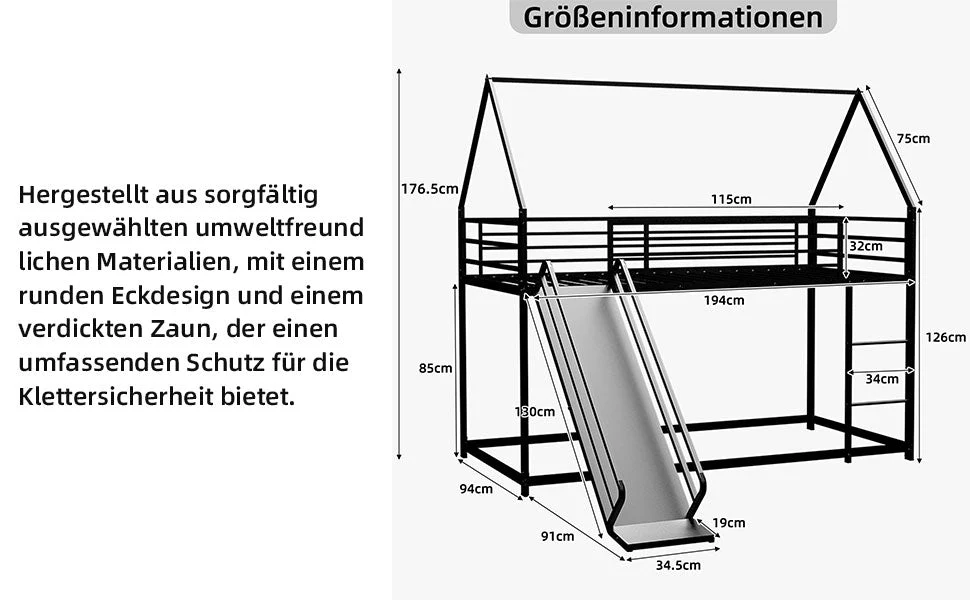 Twin over Twin Bunk Bed with Slide, House Shaped, Metal - Image 4